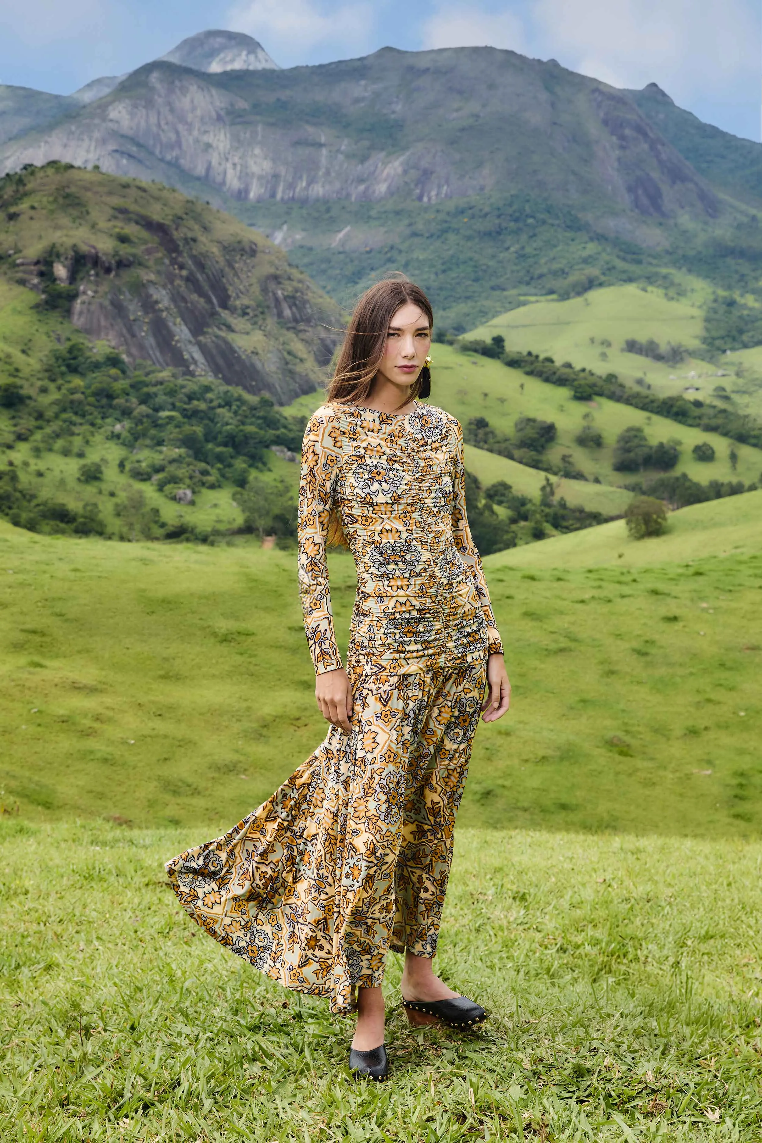 Blue Winter Tapestry Long Sleeve Maxi Dress This maxi dress combines classic style with modern comfort for a timeless look Magic Hour