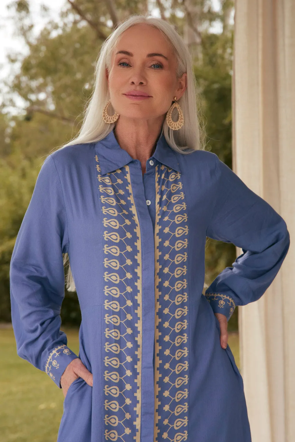 Gracie Shirt Dress in Breeze Feather Glow Side Slit