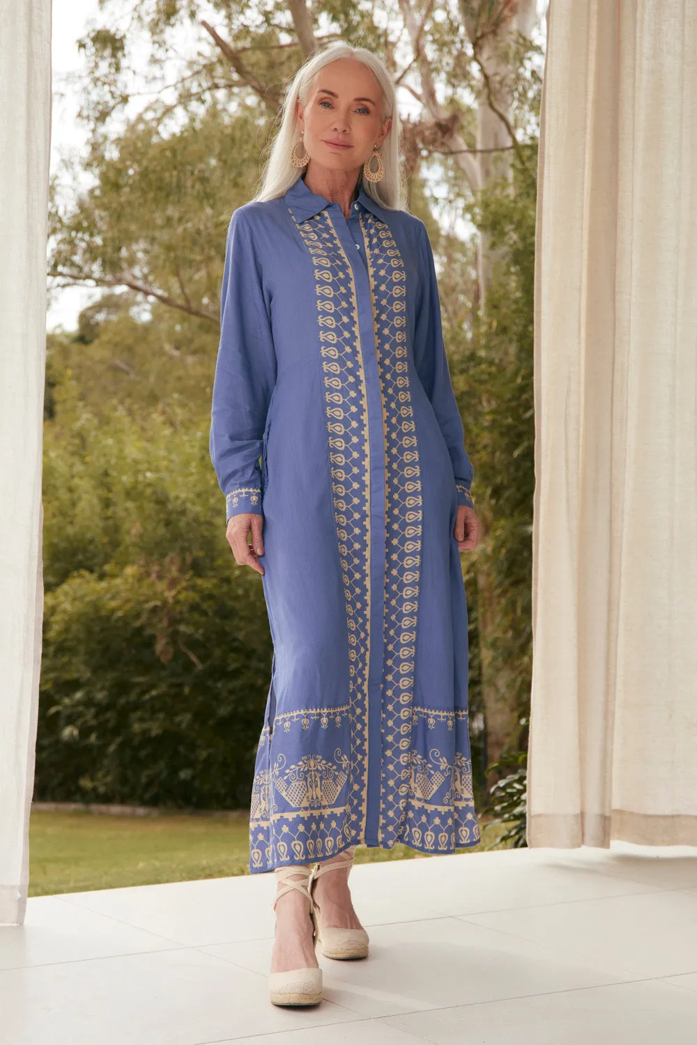 Gracie Shirt Dress in Breeze This maxi dress is perfect for creating a chic and polished look without trying too hard Night Glow