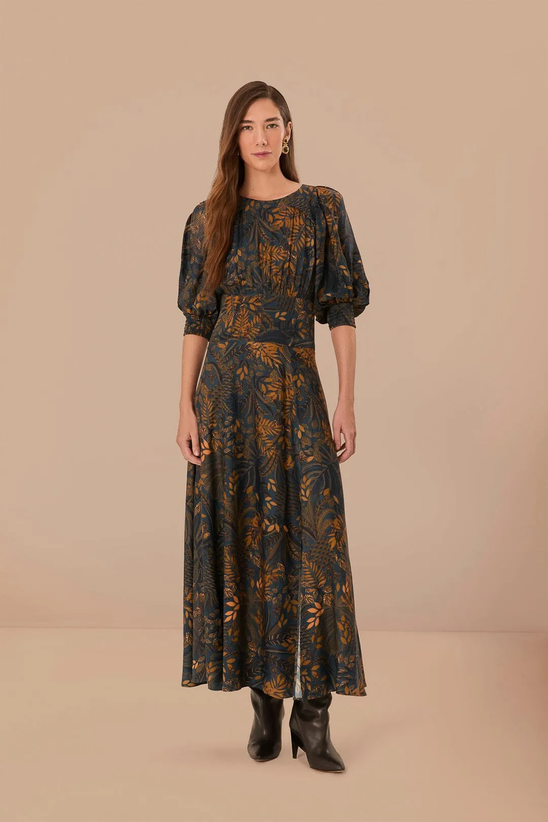 Island Mood Teal Dotted Forest LENZING? ECOVERO? Viscose Maxi Dress