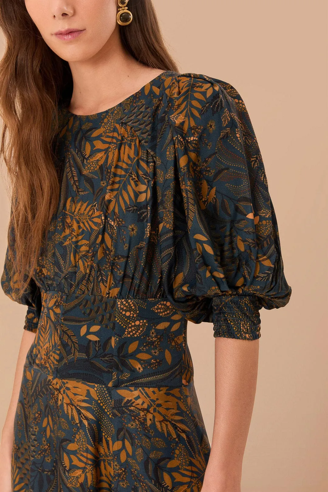 Teal Dotted Forest LENZING? ECOVERO? Viscose Maxi Dress Trendy evening gown for parties Amber Shine