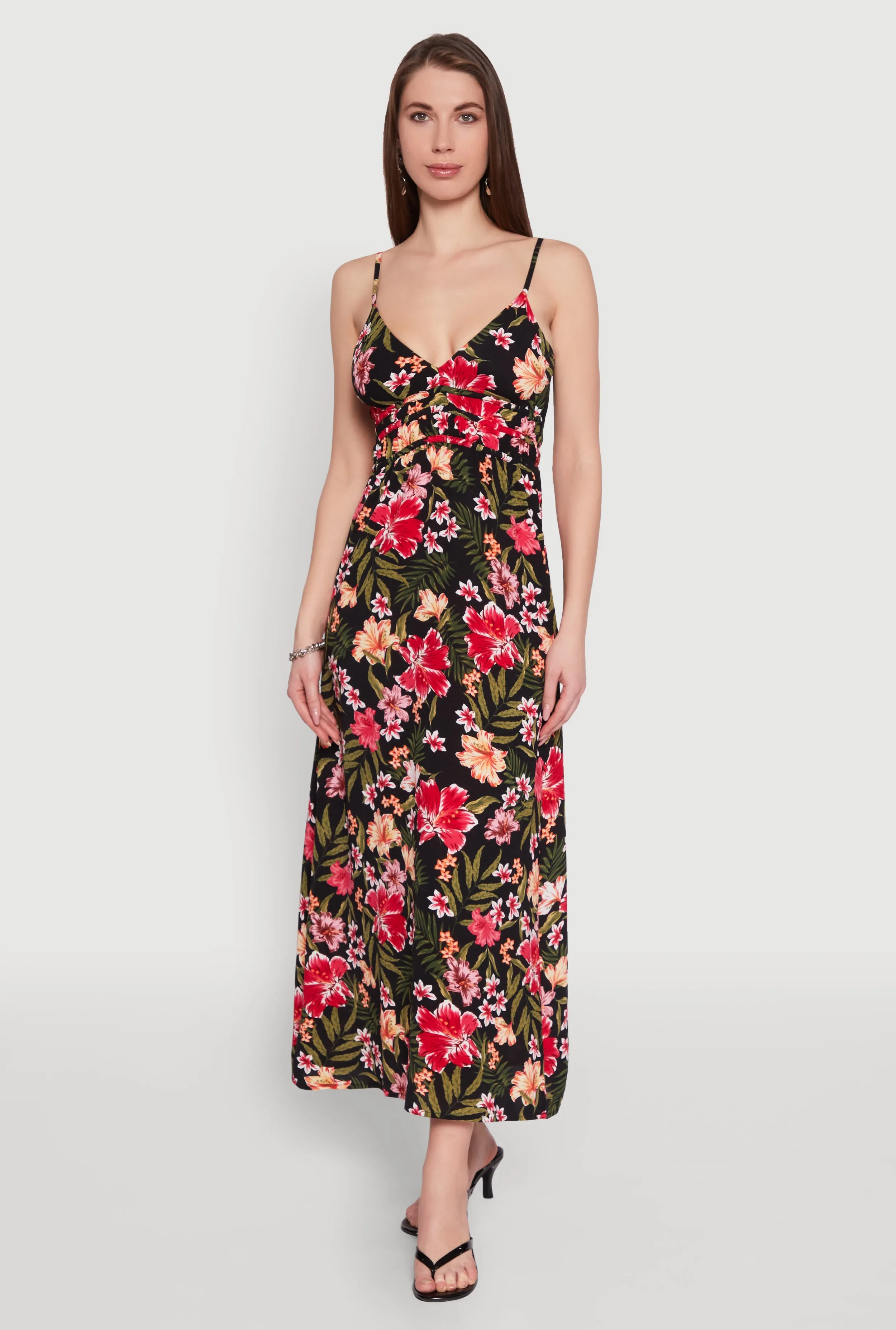 Turquoise Glow Sand Beige Airy Floral Empire Waist Maxi Dress