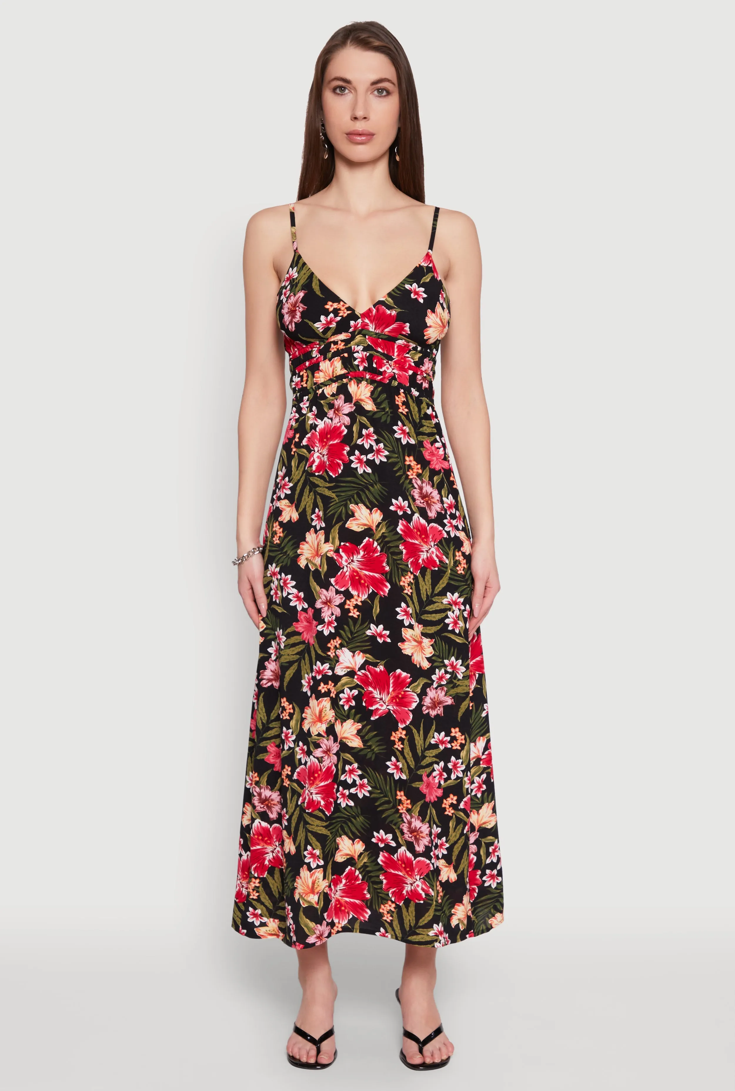 Morning Mist Earth Brown Airy Floral Empire Waist Maxi Dress