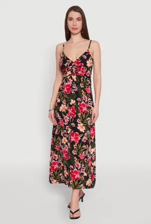 Turquoise Glow Sand Beige Airy Floral Empire Waist Maxi Dress