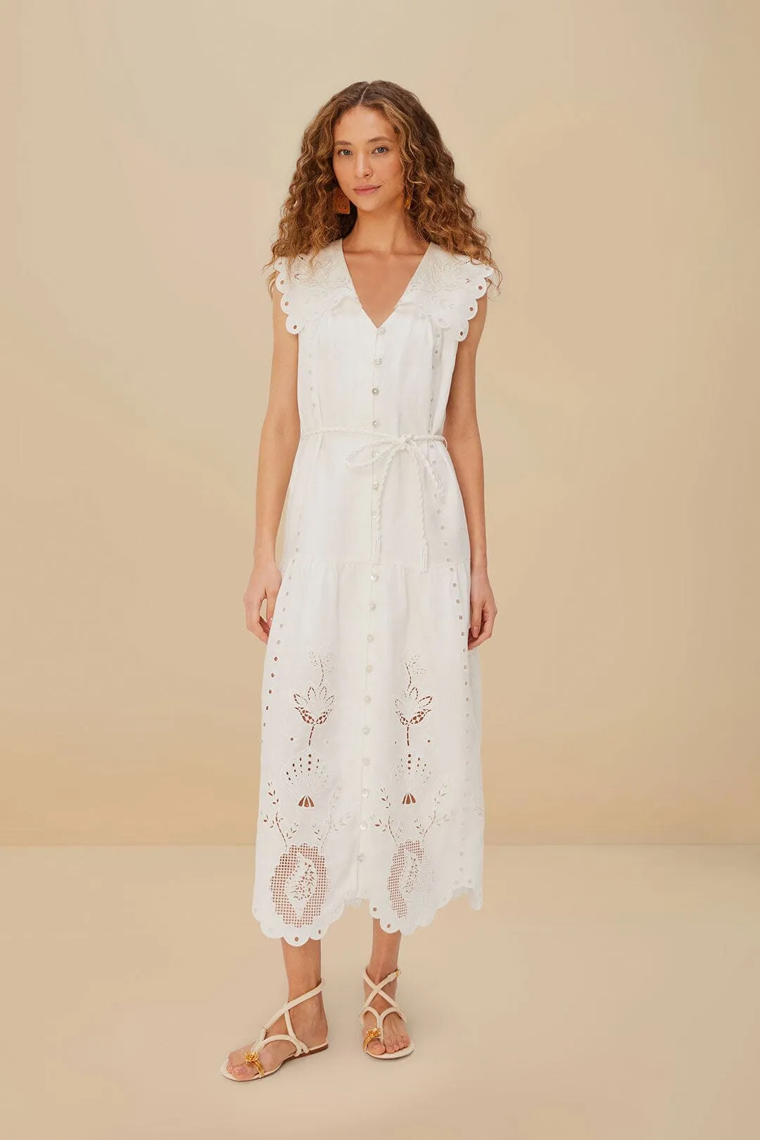 Off-White Sleeveless Euroflax? Premium Linen Maxi Dress old town