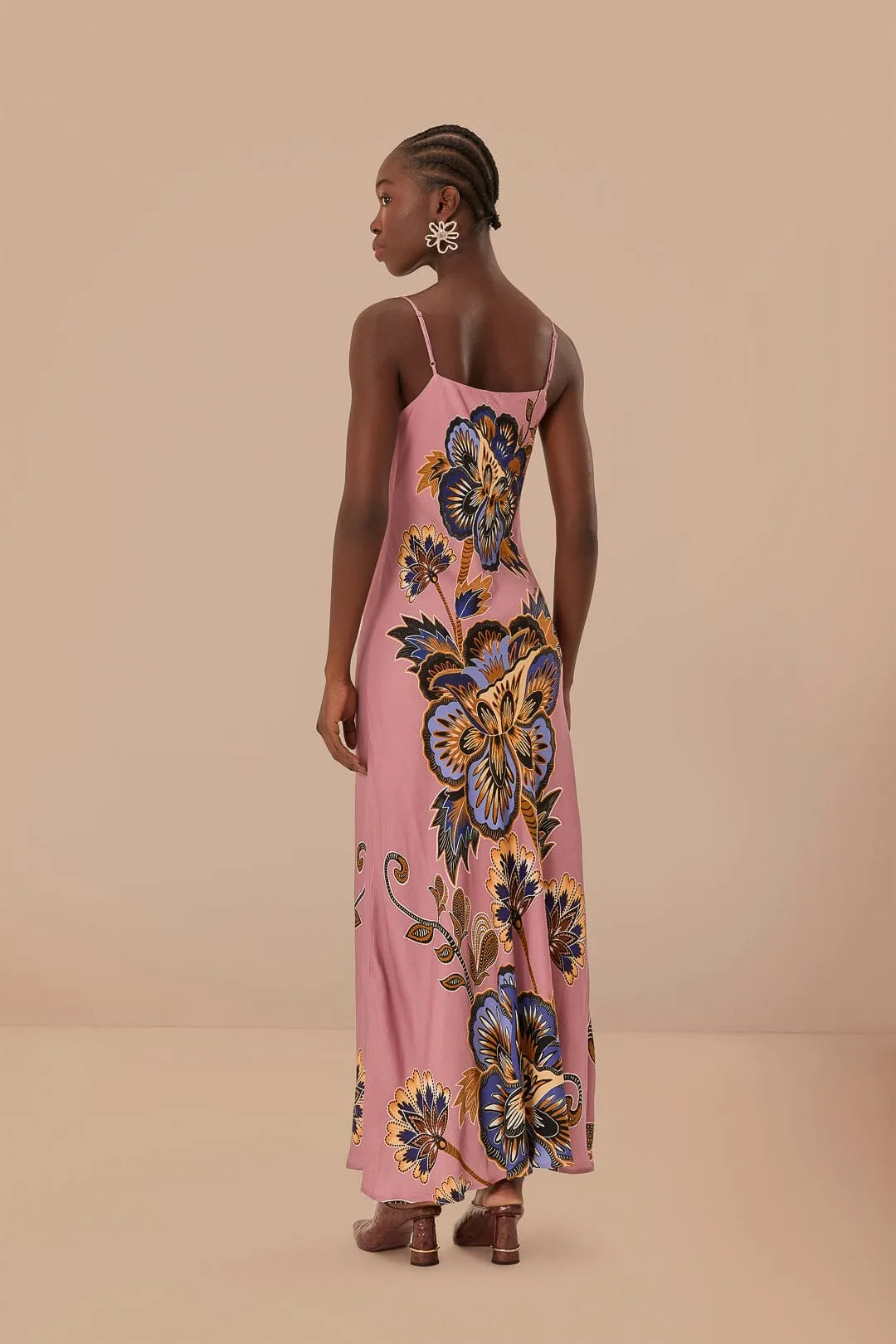 Pink Maxi Floral LENZING? ECOVERO? Viscose Slip Maxi Dress Confident Walk Shimmer Sky
