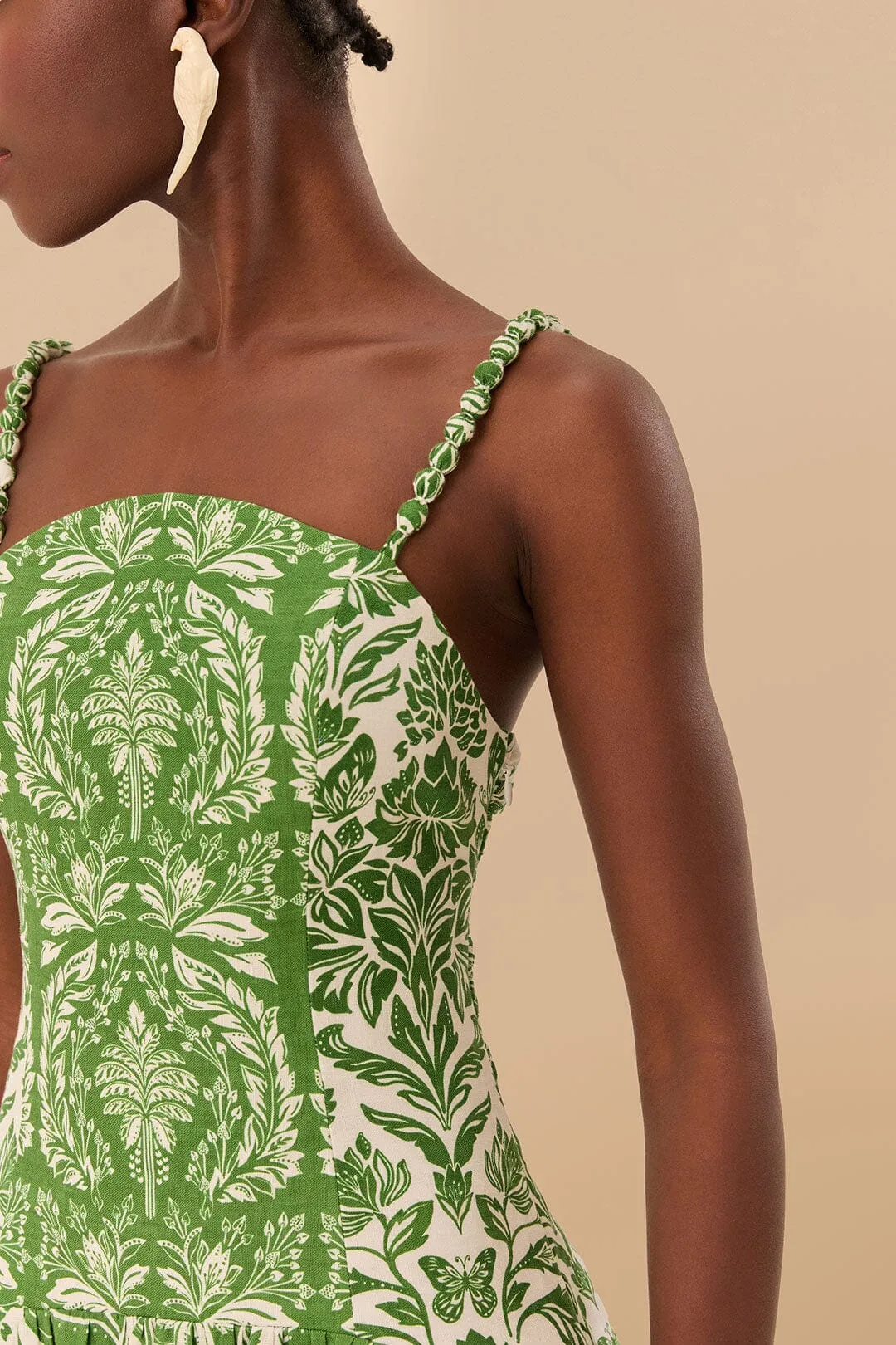 Green Delicate Tapestry Euroflax? Premium Linen Midi Dress Wood Scent