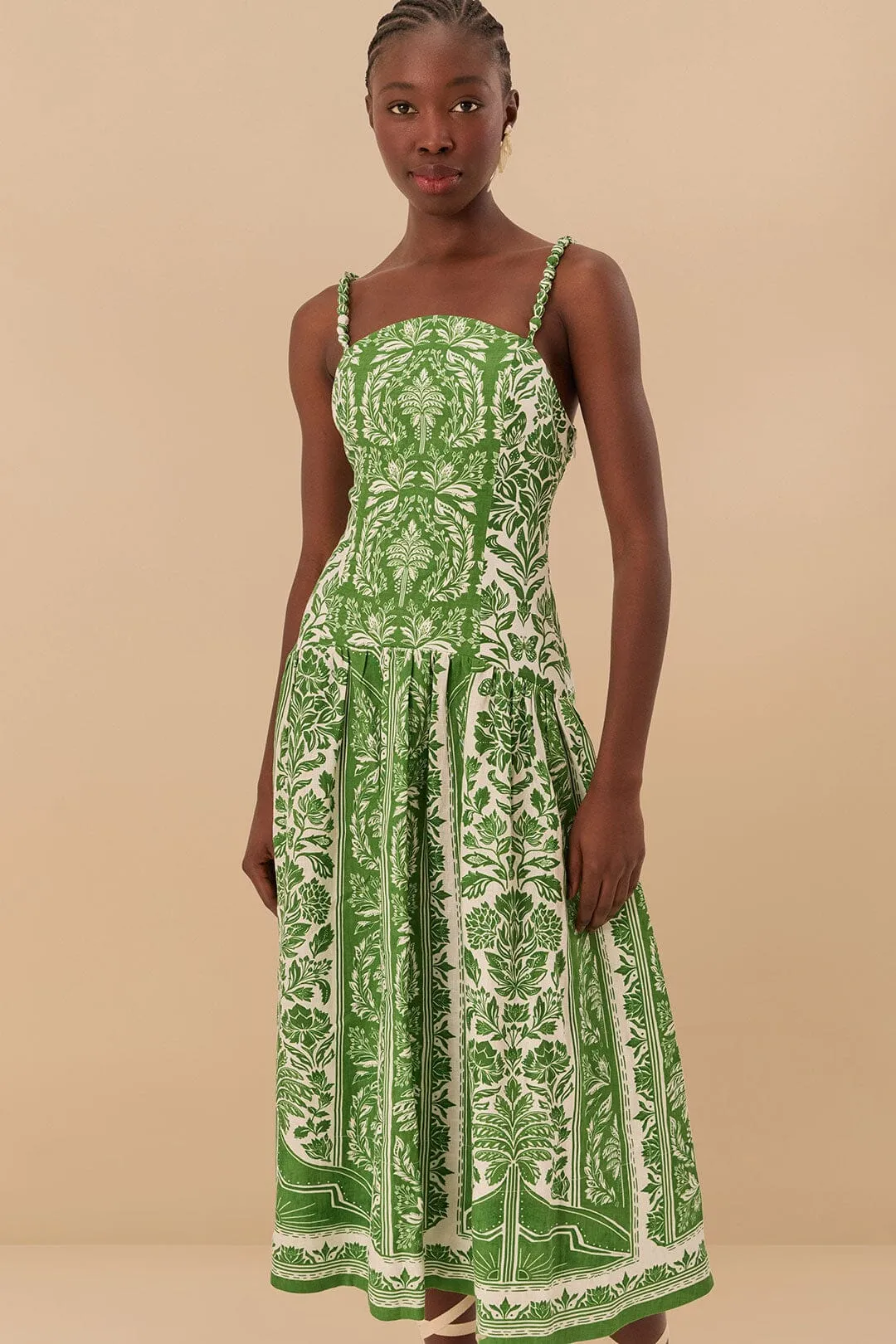 Artistic Vibe Green Delicate Tapestry Euroflax? Premium Linen Midi Dress