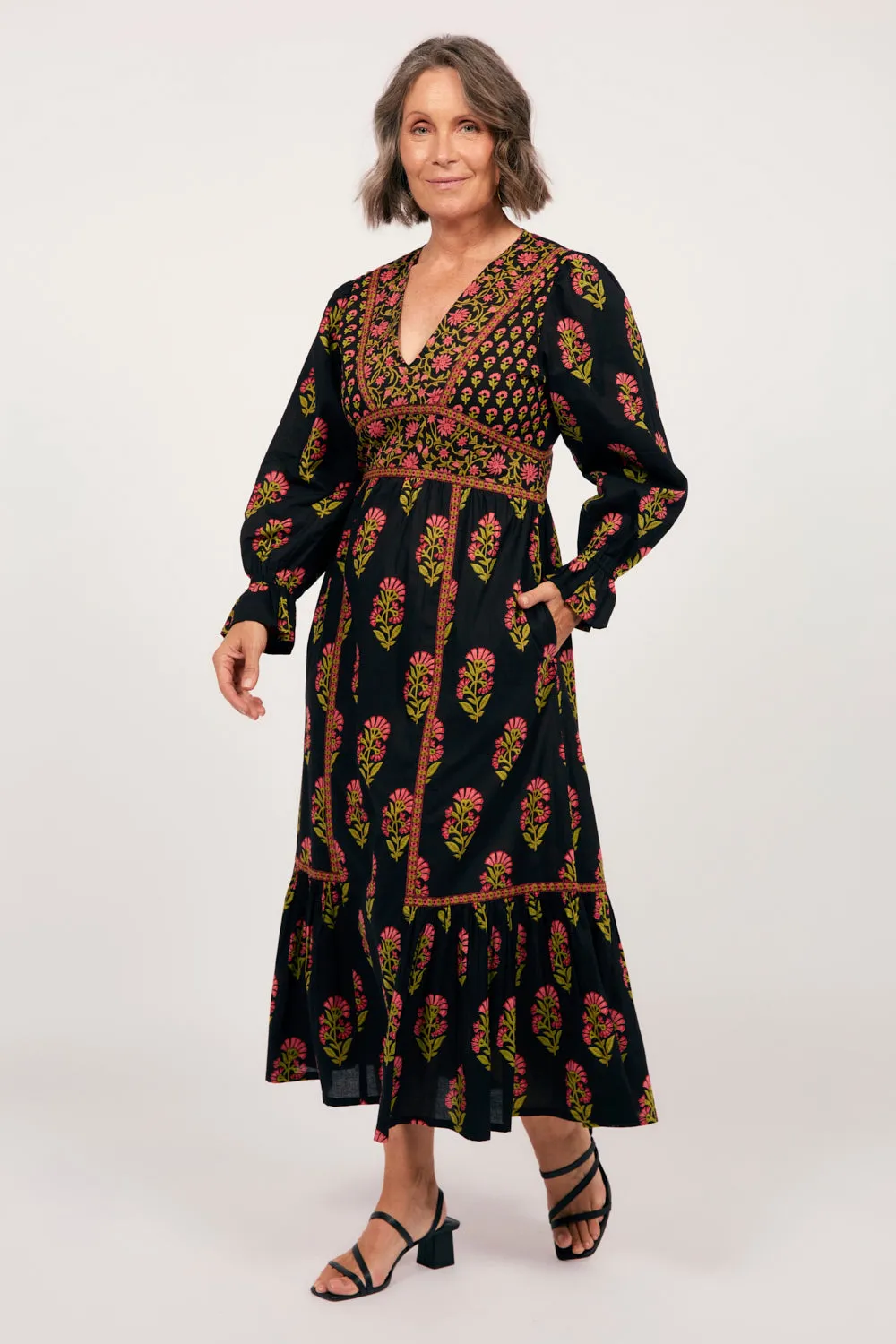 Aurora Maxi Dress in Kashmir Comfortable event wear Peony Bloom