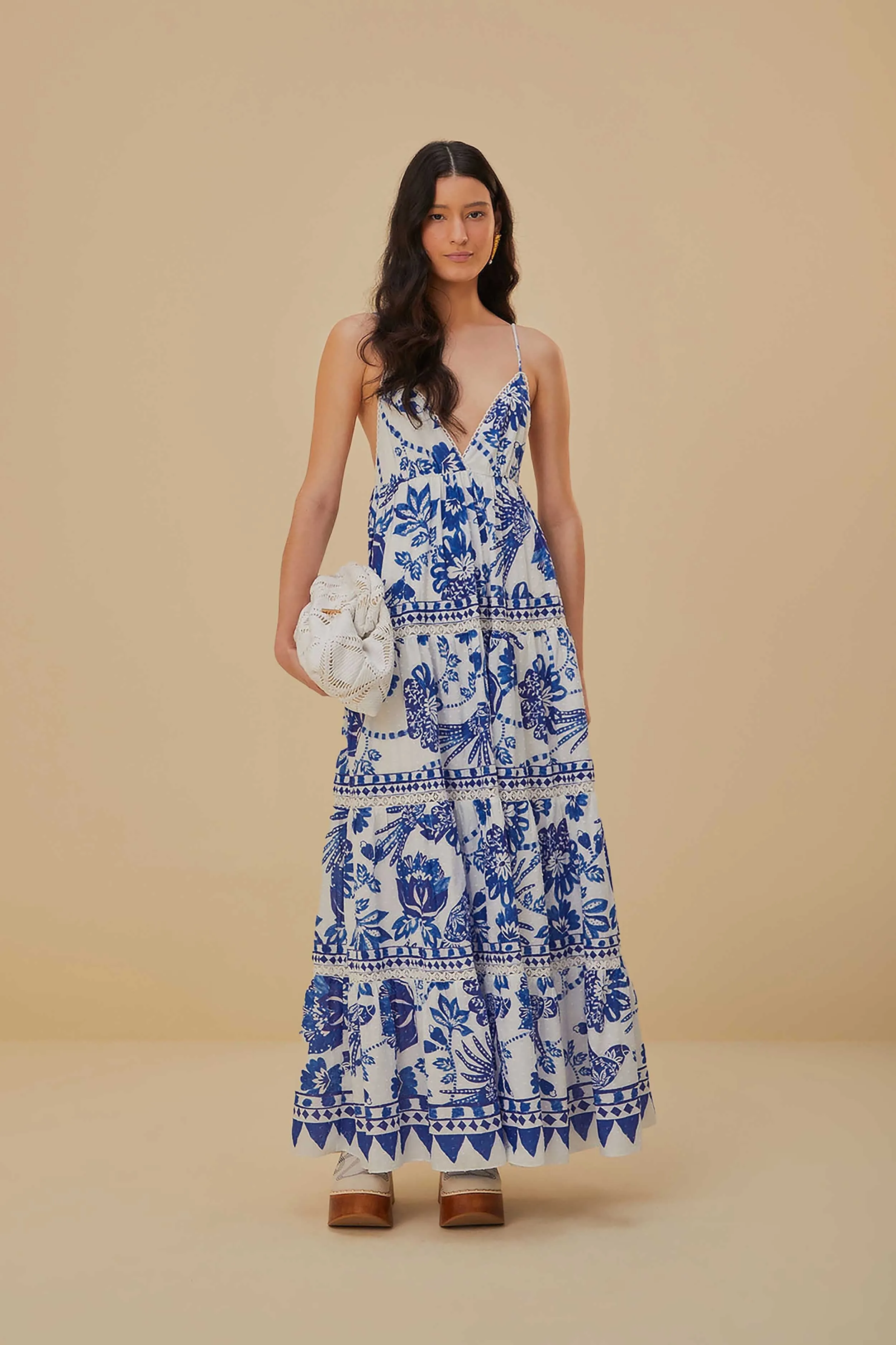 embroidery work Off-White Flowerful Birds Maxi Dress