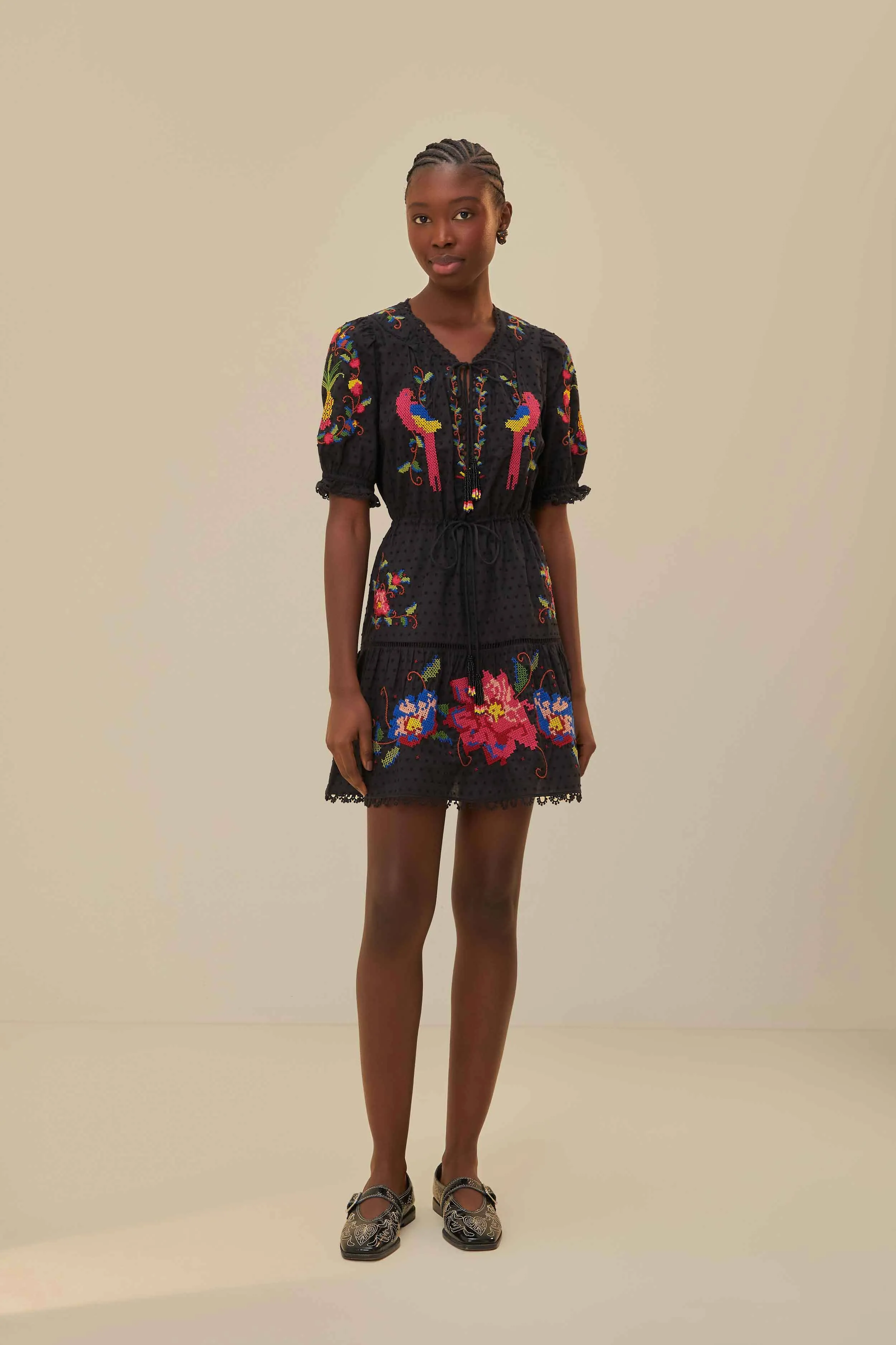 Light and breezy mini Party Rush Black Embroidered Mini Dress