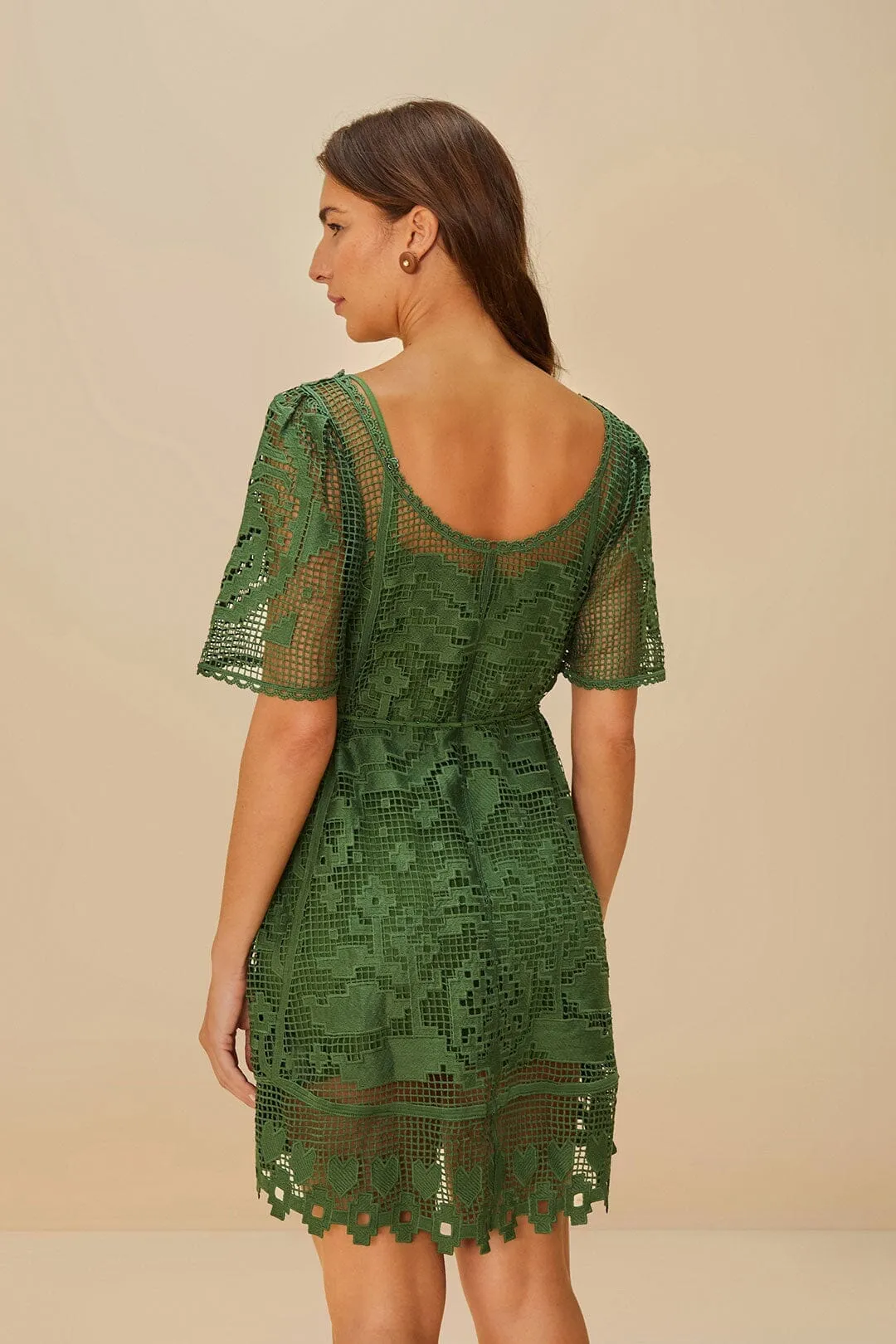 Moisture Management Timeless Look Green Pineapple Guipure Mini Dress