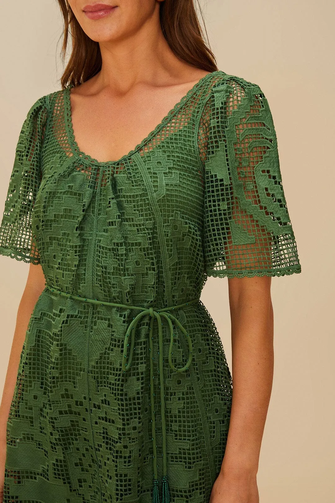 Comfortable summer outing dress Green Pineapple Guipure Mini Dress
