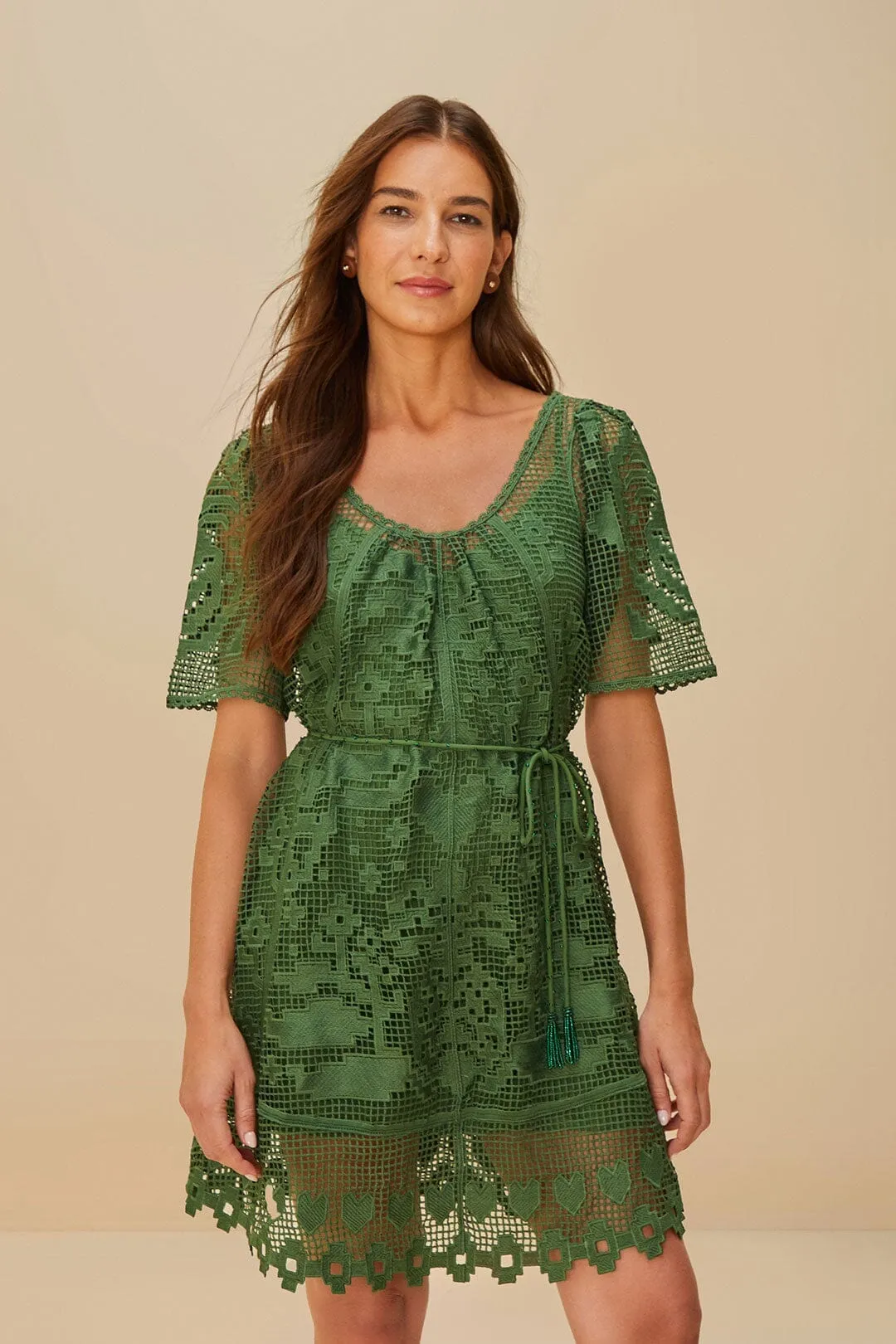 Green Pineapple Guipure Mini Dress Beat Mode Vibrant Design