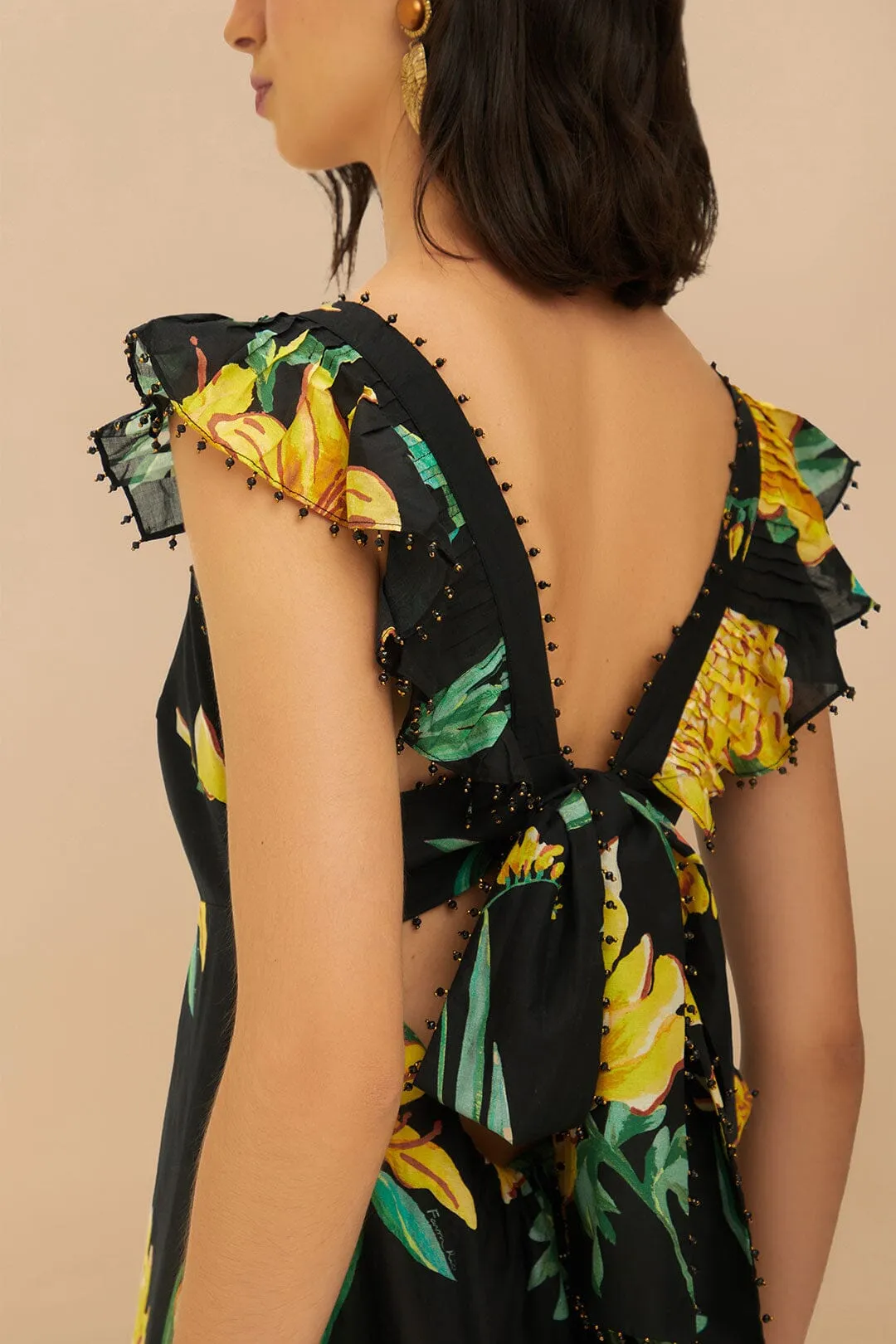 Black Alice Flowers Maxi Dress Peach Soft Galaxy View