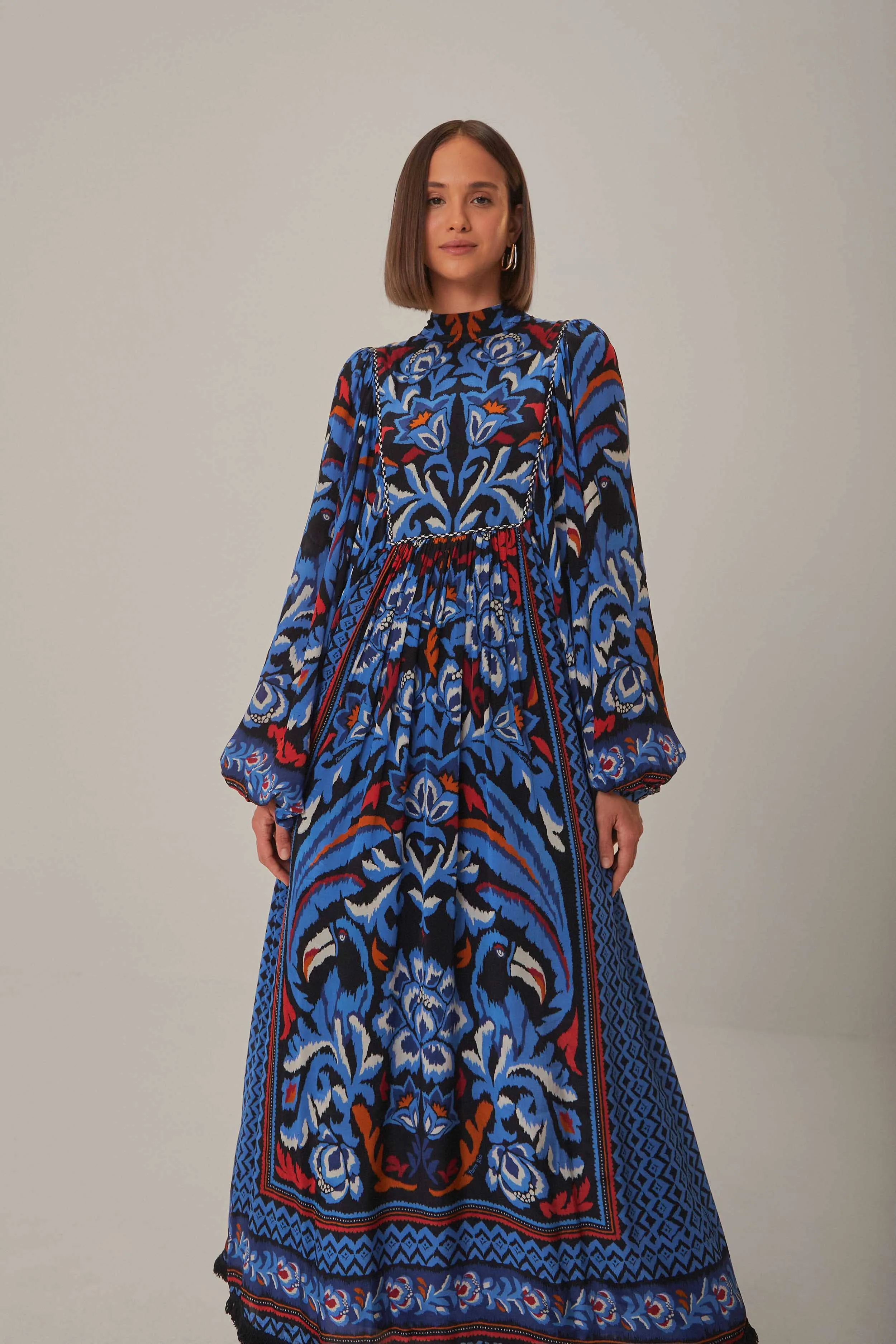 Door Arch Black Toucans Scarf Long Sleeve Maxi Dress