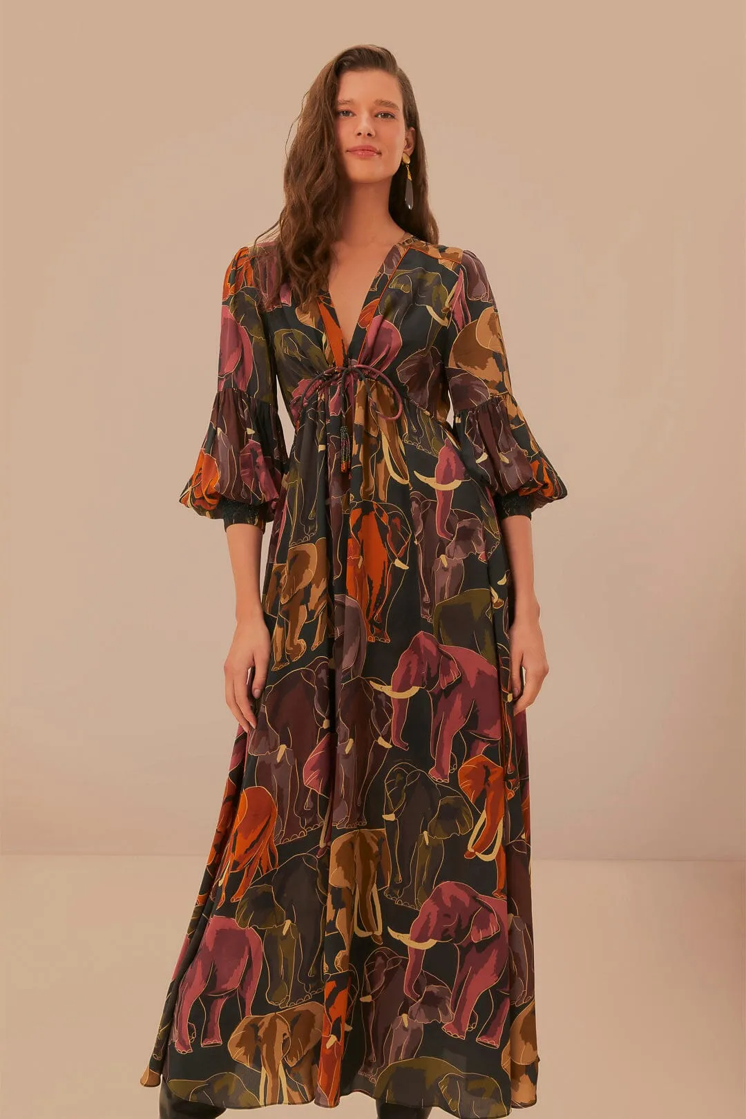 Stone Glow Green Elephants Maxi Dress
