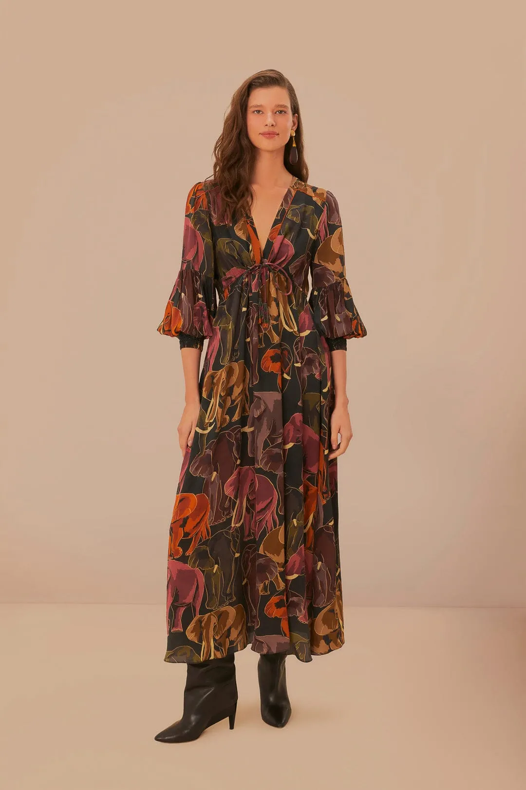 Ruby Glow Winter Soft Green Elephants Maxi Dress