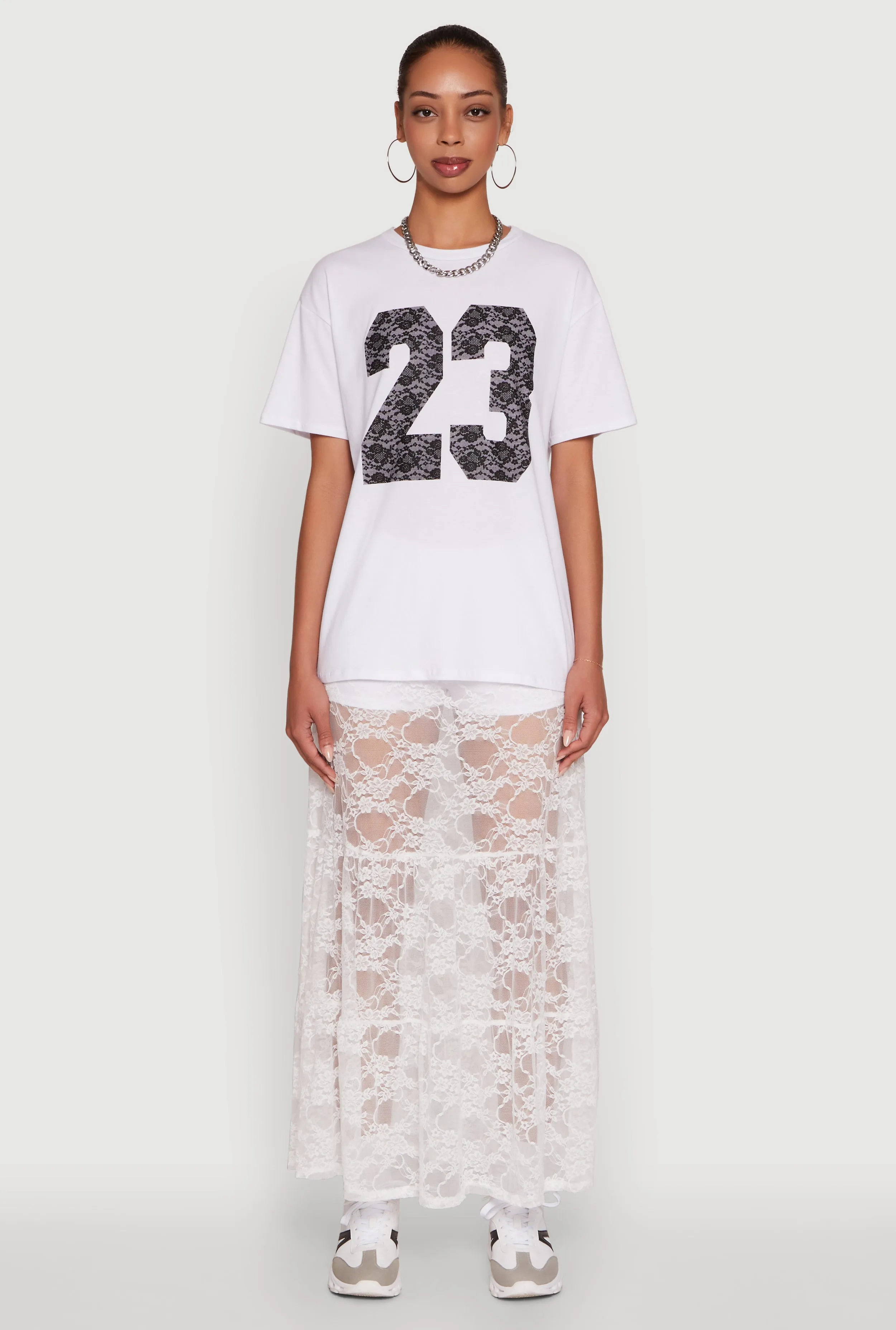 Department Store Style Chic High Waisted Maxi Tiered Lace Skirt