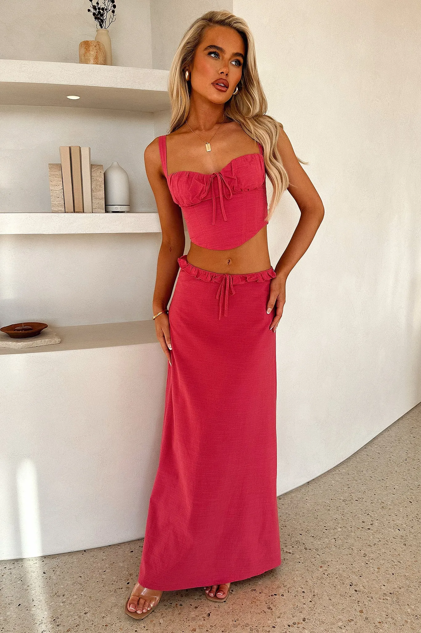 Nakia Maxi Skirt - Pink Laid Back Look