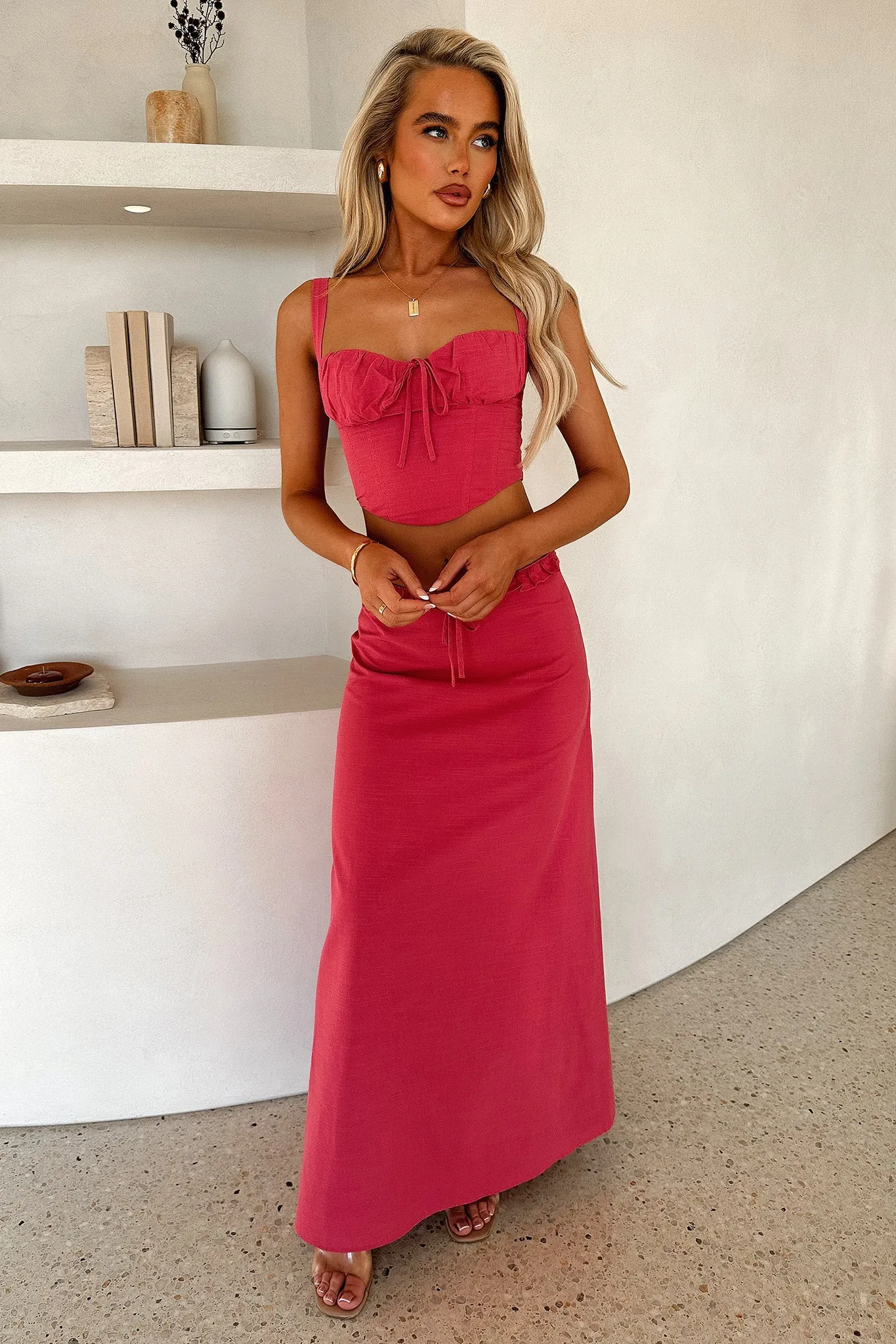 Nakia Maxi Skirt - Pink Lightweight Material Weighted Hem