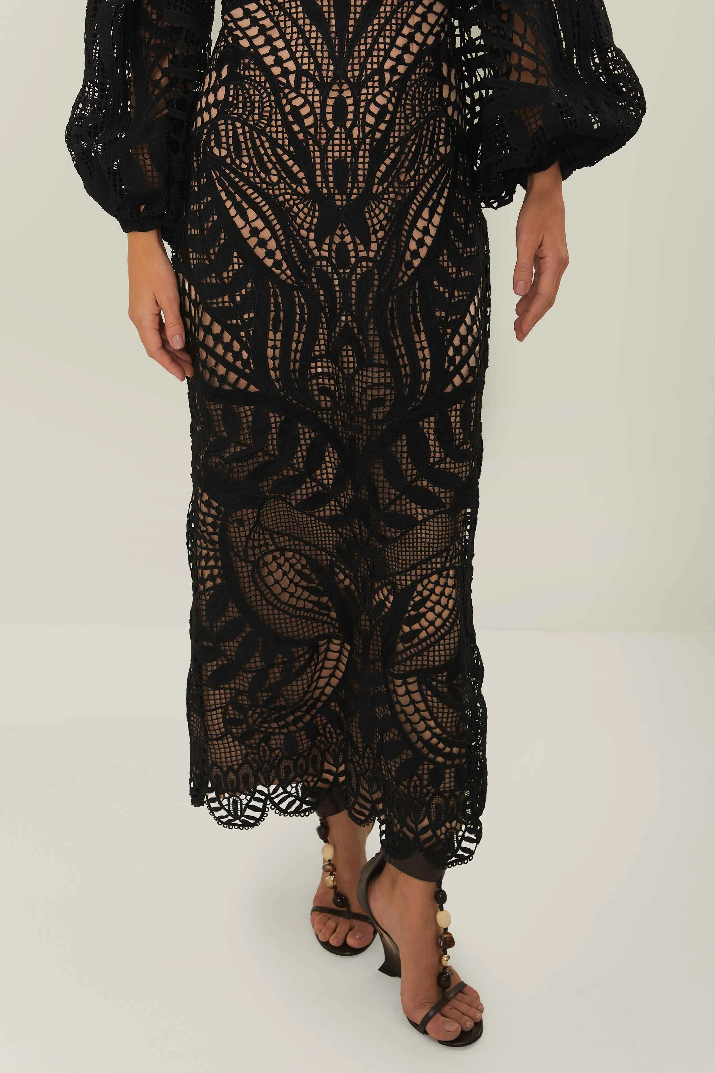 Black Nature Guipure Midi Dress City Walk Effortless day-to-evening dress