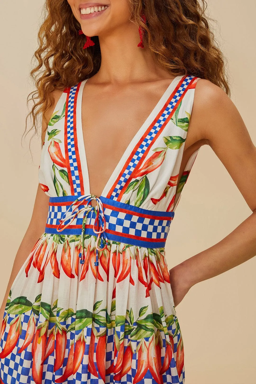 Off-White Picnic Peppers Ainika Midi Dress Classic Style Casual Style