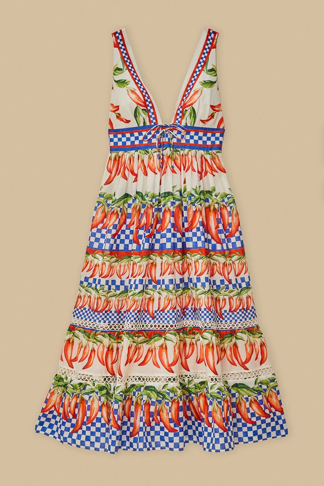 Autumn Leaf Resort Stay Off-White Picnic Peppers Ainika Midi Dress