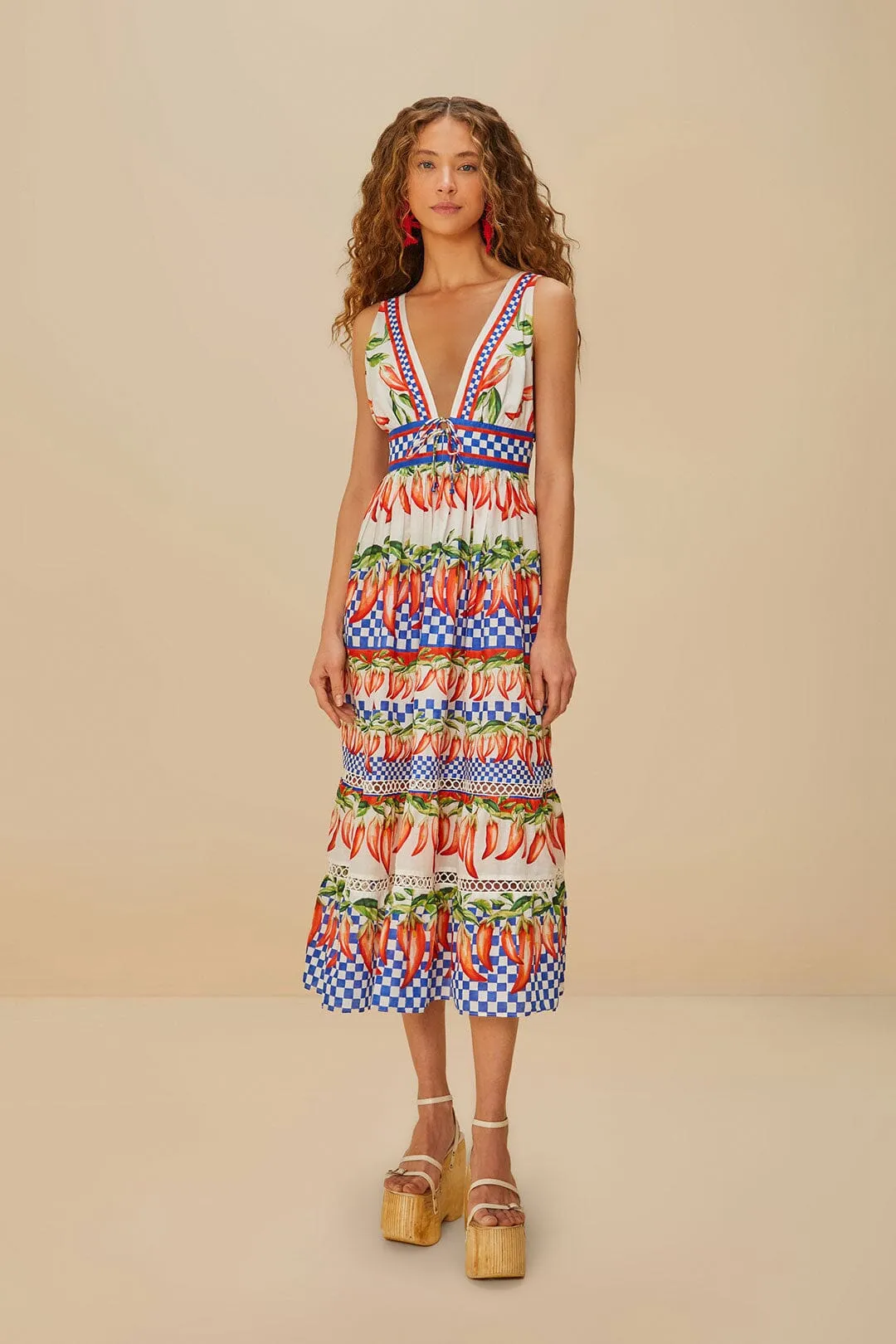 Light and breathable daywear Cozy Wrap Off-White Picnic Peppers Ainika Midi Dress