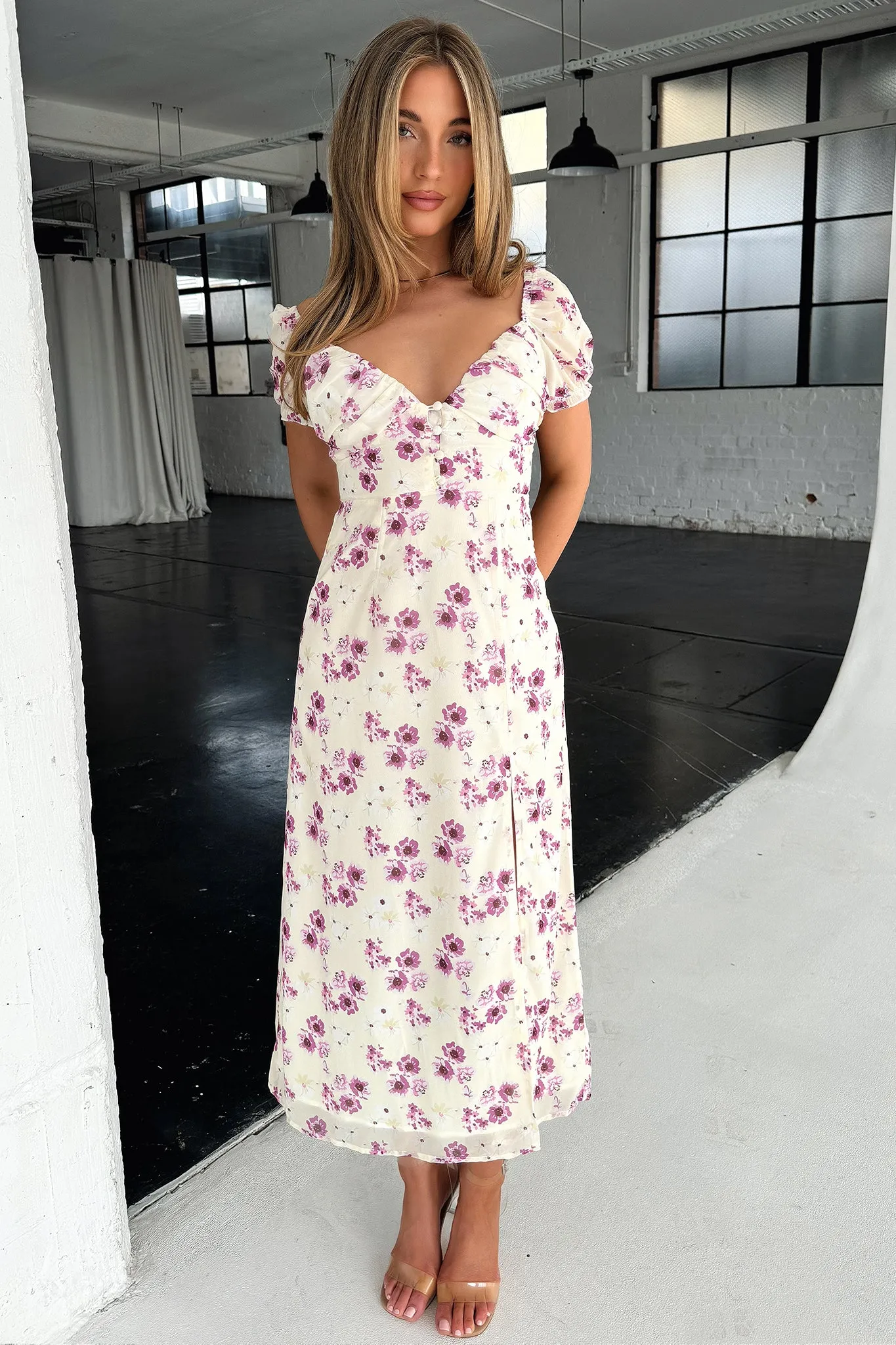 Parisian Touch Solem Midi Dress - Yellow Floral