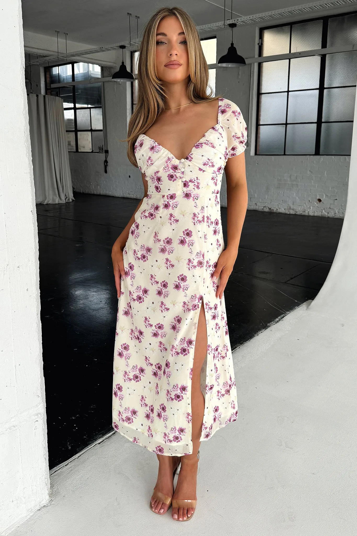 Timeless Look Grass Smell Solem Midi Dress - Yellow Floral