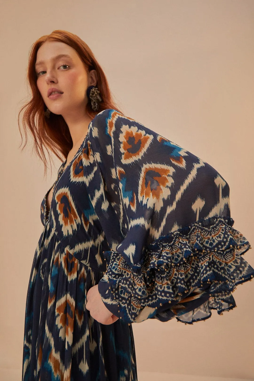 Pineaple Ikat Blue Maxi Dress Comfortable evening wear Print Allover
