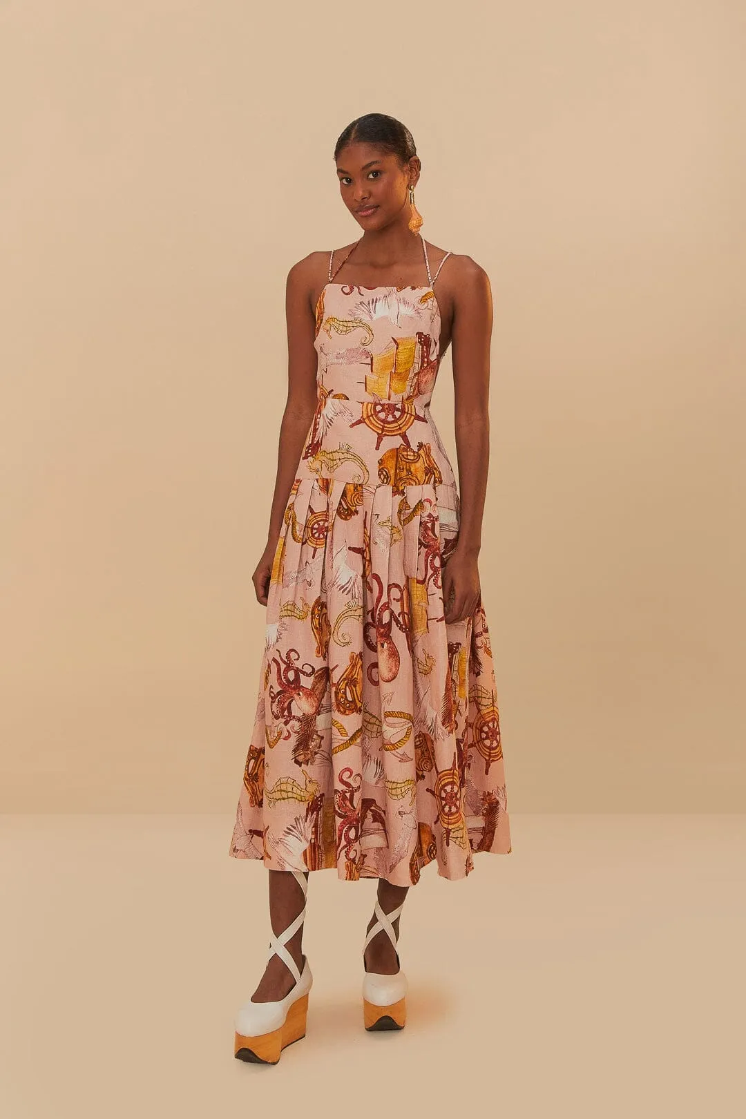Pink Nautical Wonder LENZING? ECOVERO? Euroflax? Maxi Dress Designed to complement every body shape this dress enhances your natural silhouette