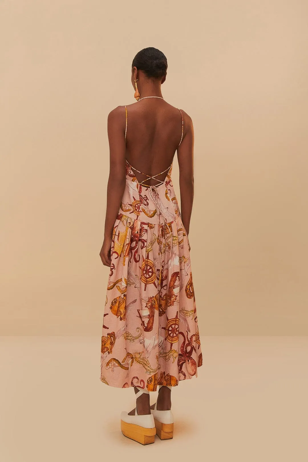 Graceful full-length gown Lantern Arm Pink Nautical Wonder LENZING? ECOVERO? Euroflax? Maxi Dress