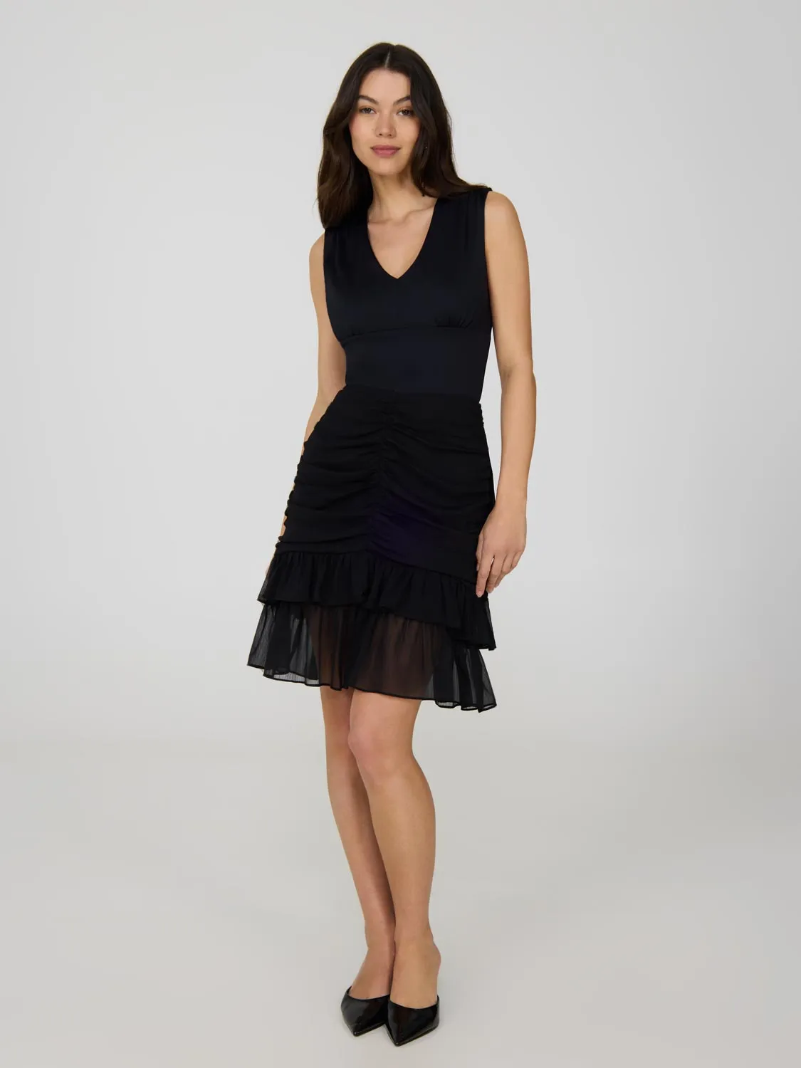 Ruched Front Tiered Short Skirt Foldable Design