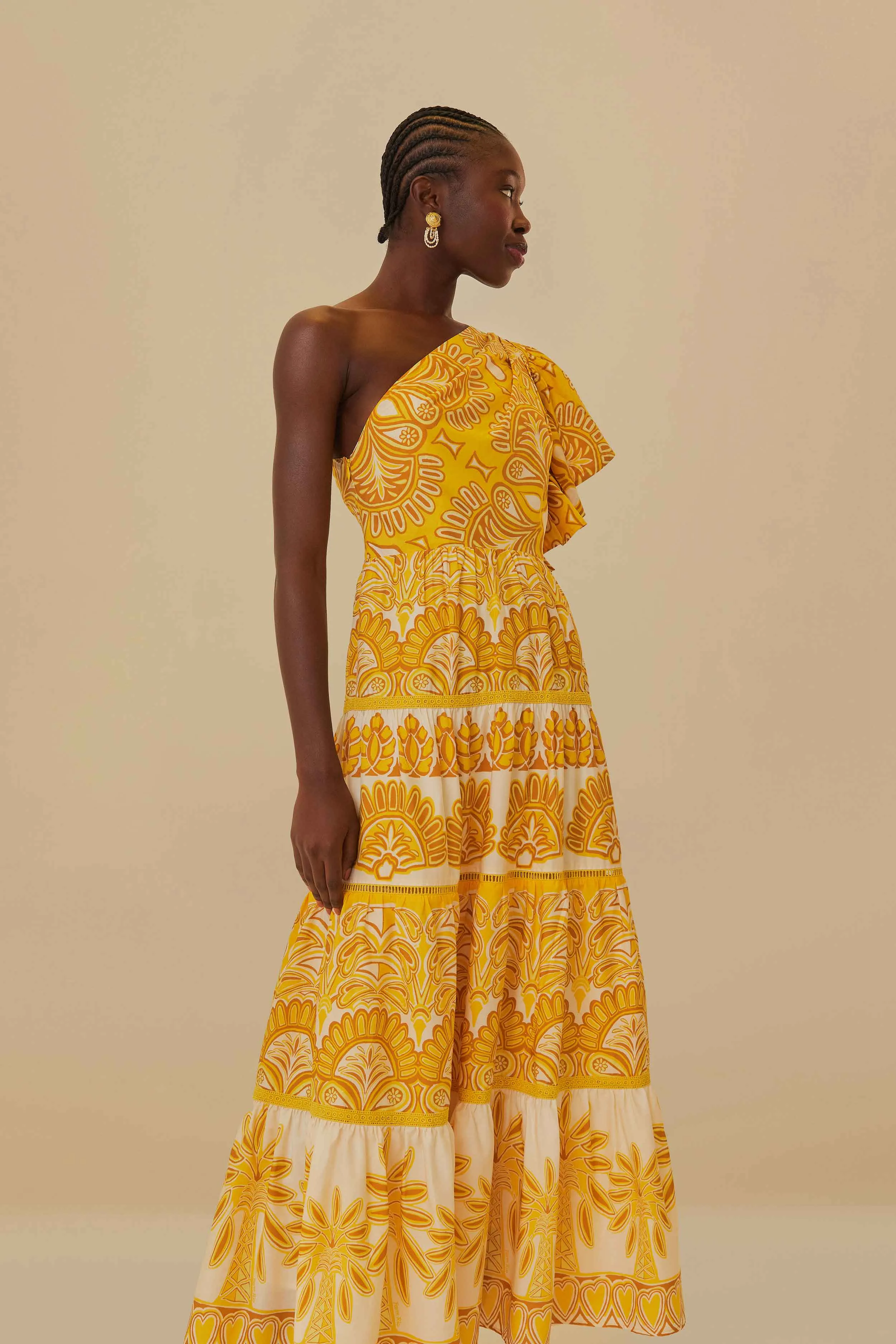 Yellow Ainika Tapestry One Shoulder Maxi Dress Tropical Air