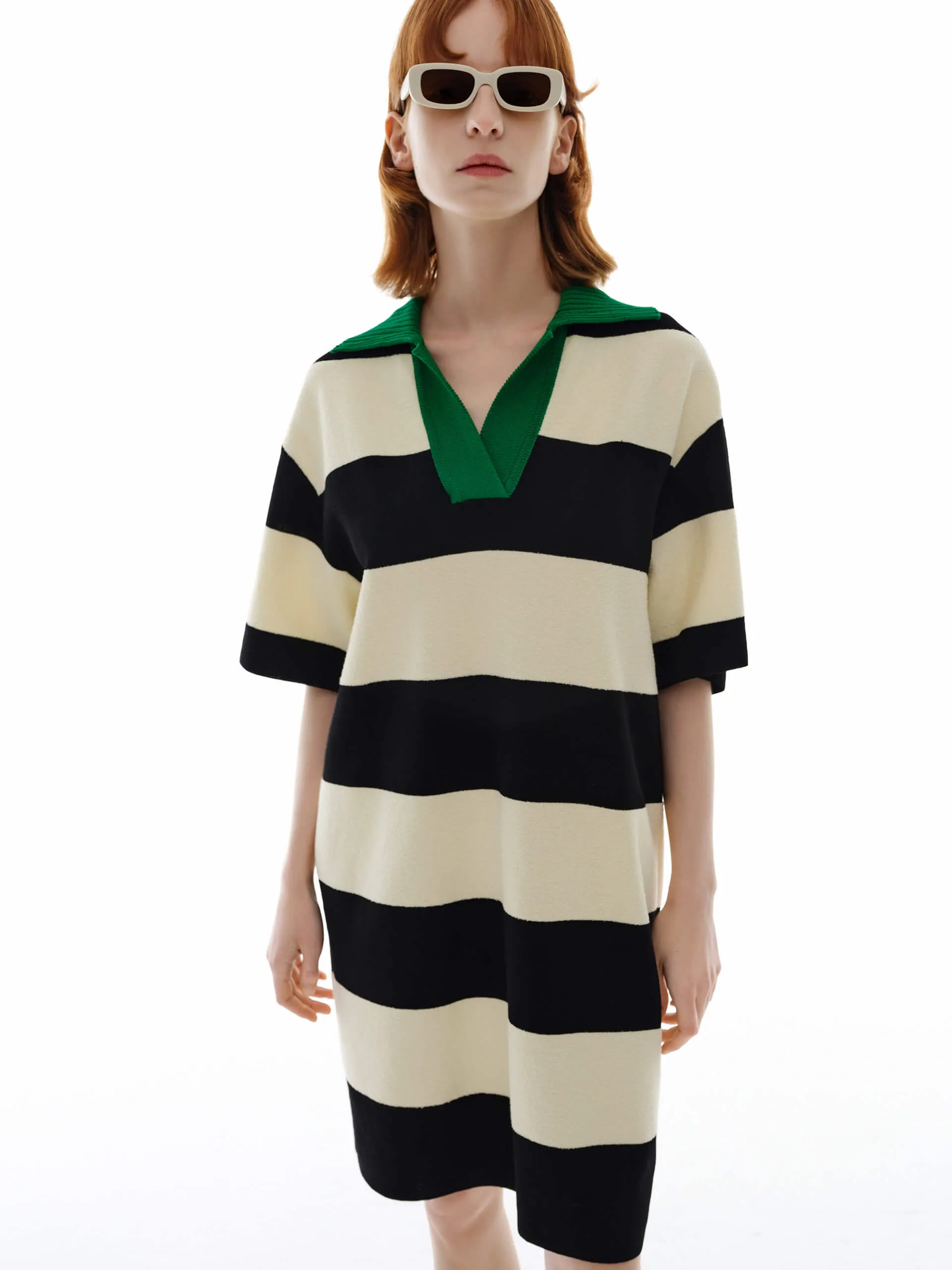 Scene Rush Contrast Collar Striped Dress