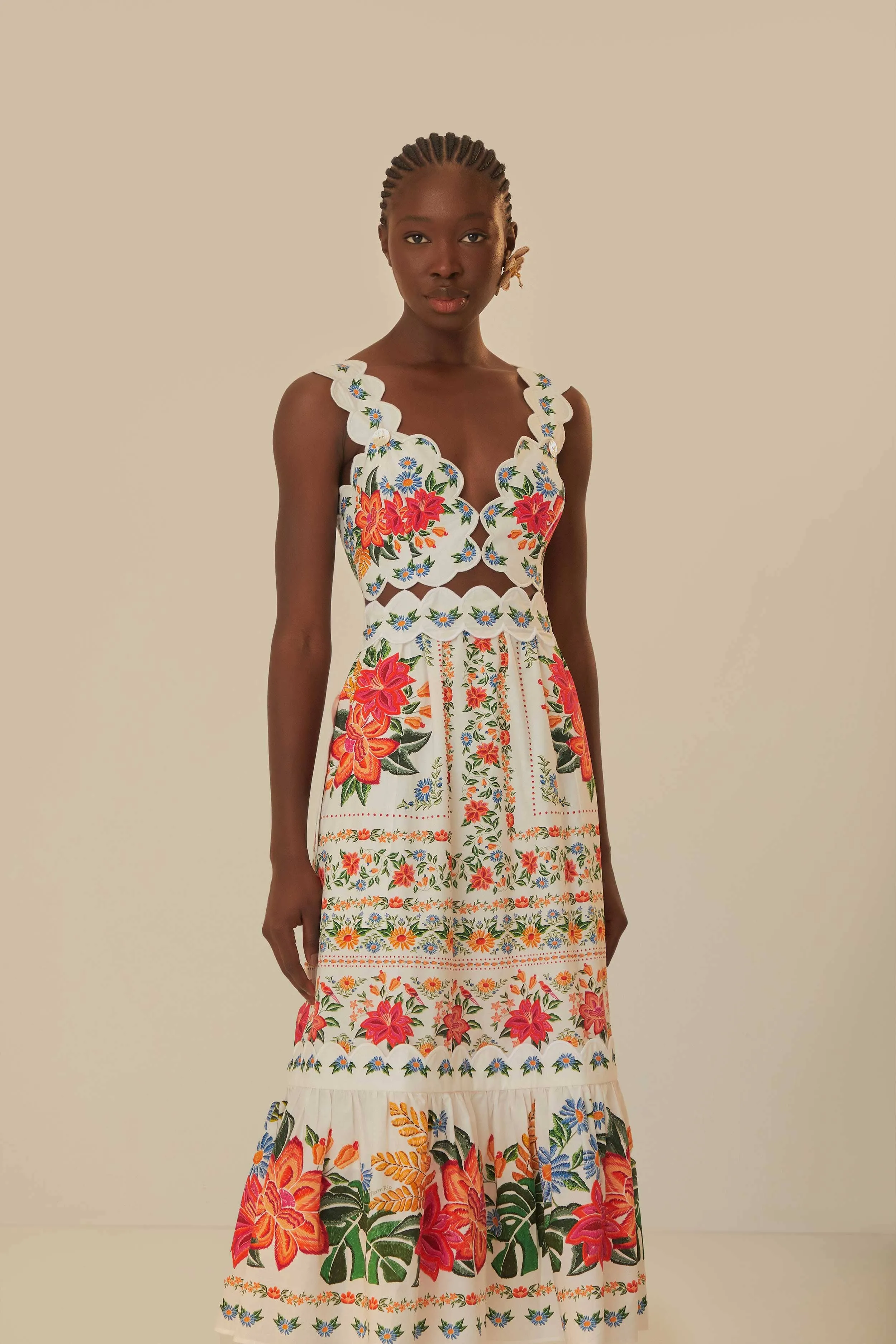 Straight Line Patch Glow Off-White Bloom Garden Maxi Dress