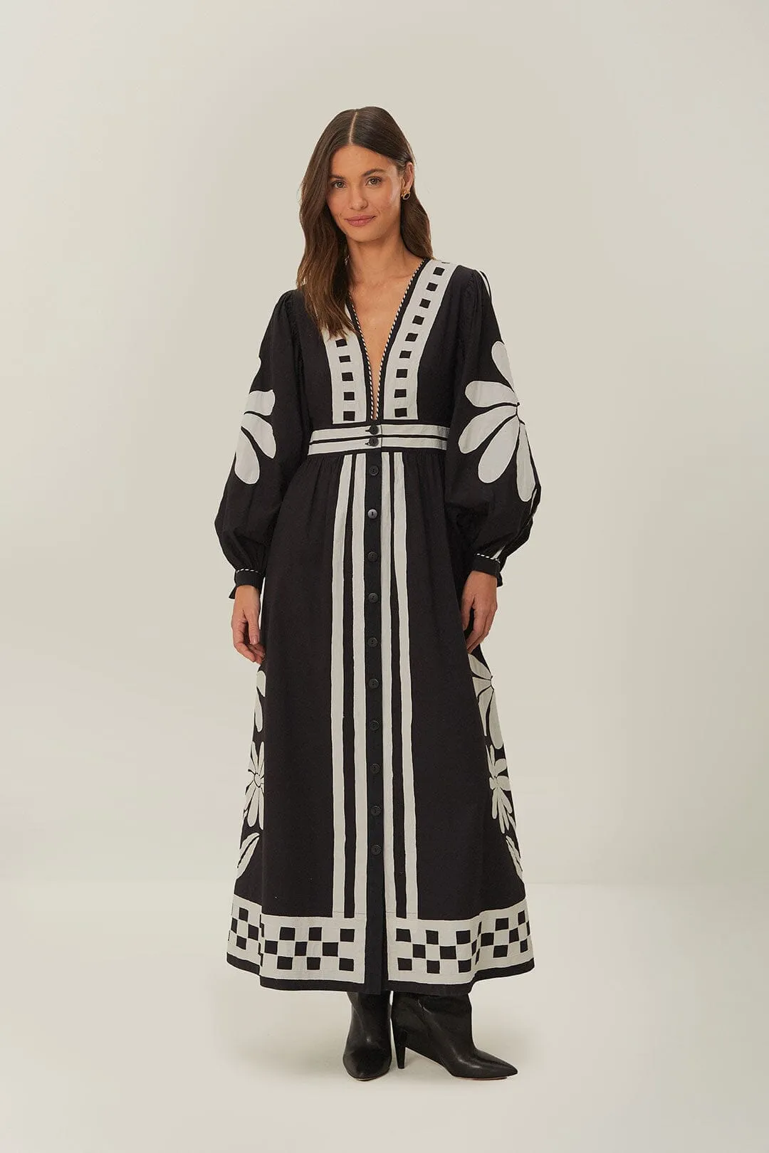 Comfortable night dress Black Nature Buttoned Maxi Dress