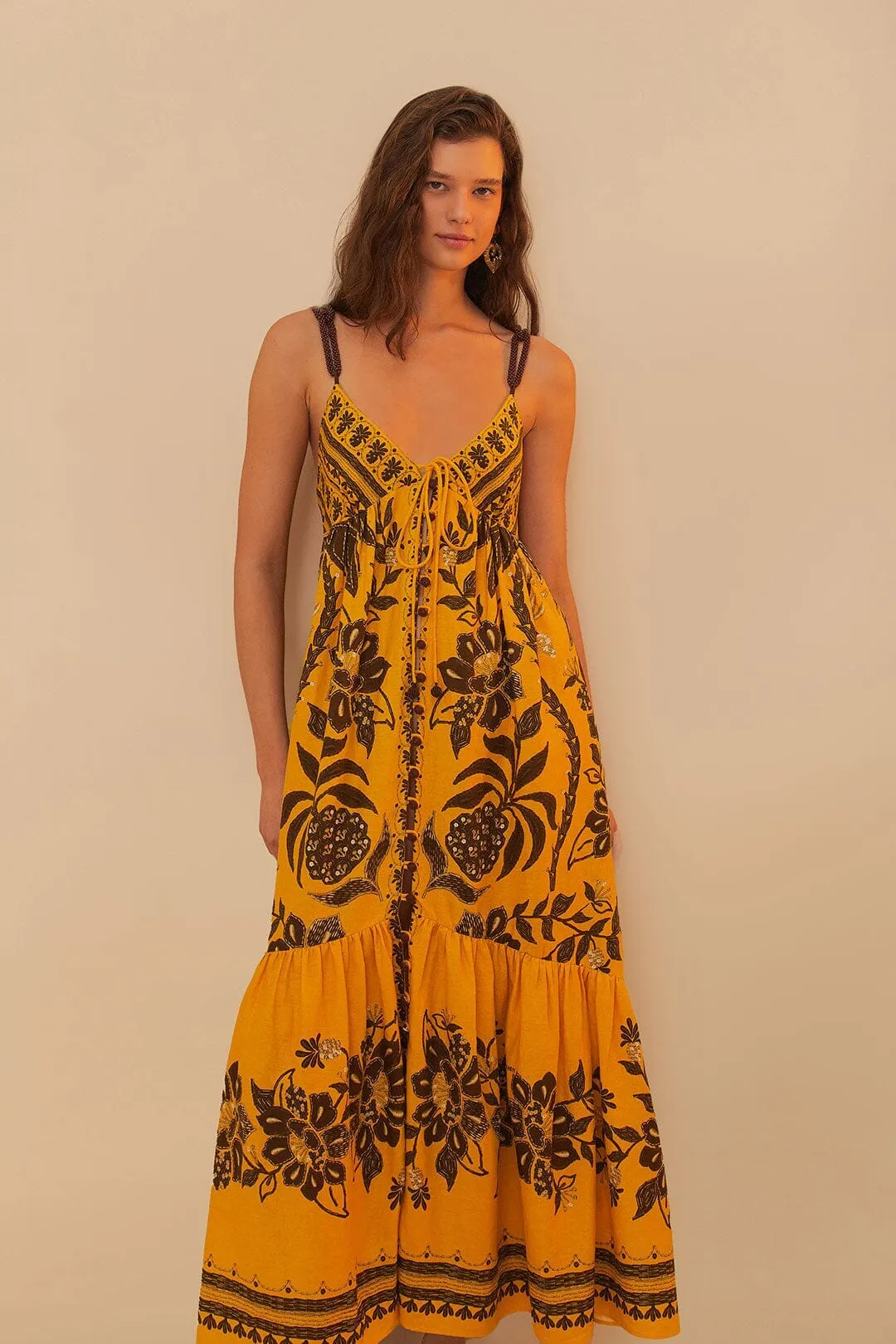 This maxi dress is designed to be worn season after season due to its timeless appeal Wood Bridge Golden Oasis Yellow Sleeveless Maxi Dress