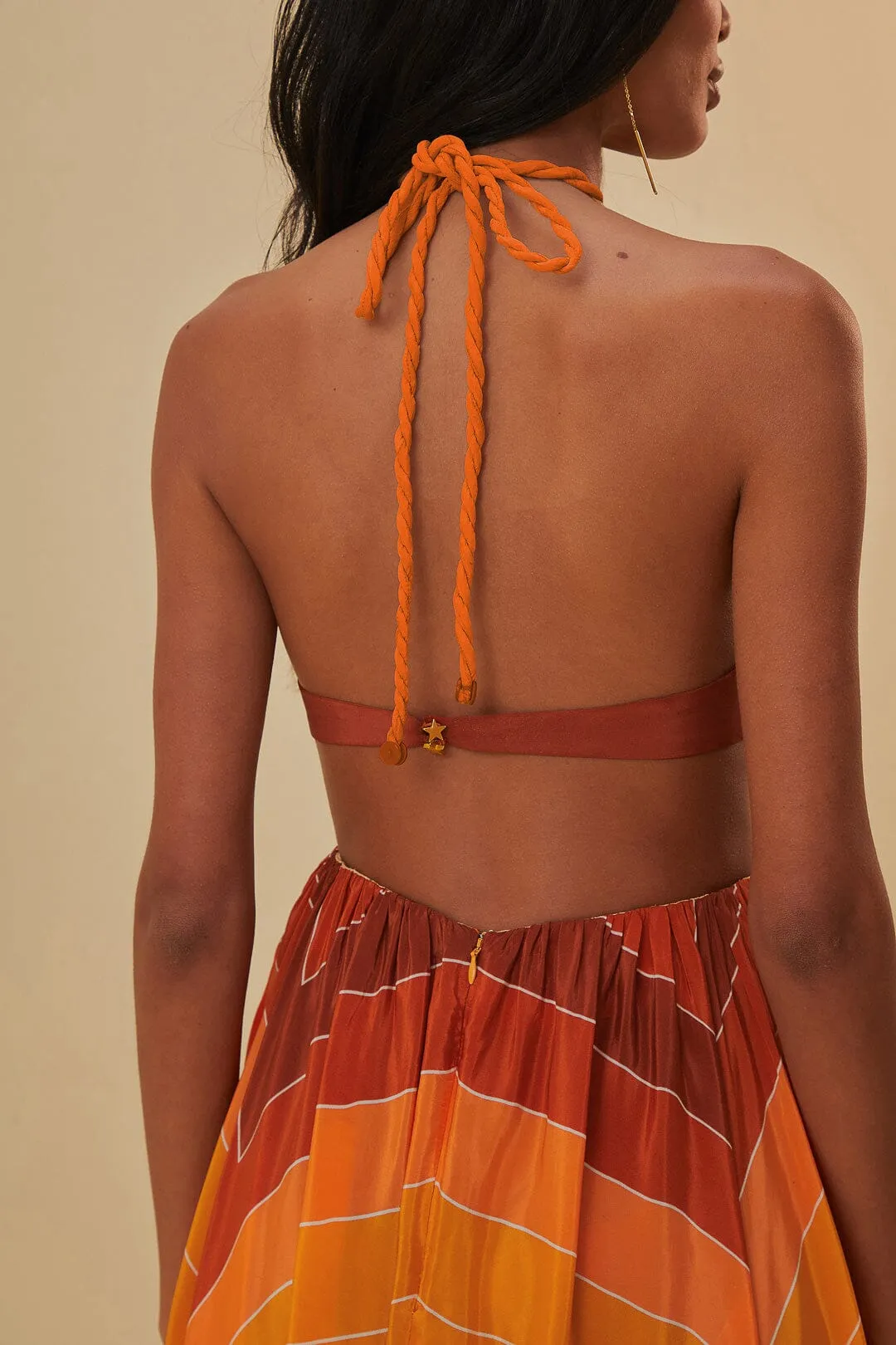 This maxi dress is designed to be worn season after season due to its timeless appeal Ocean Air Orange Gradient Stripes Maxi Dress