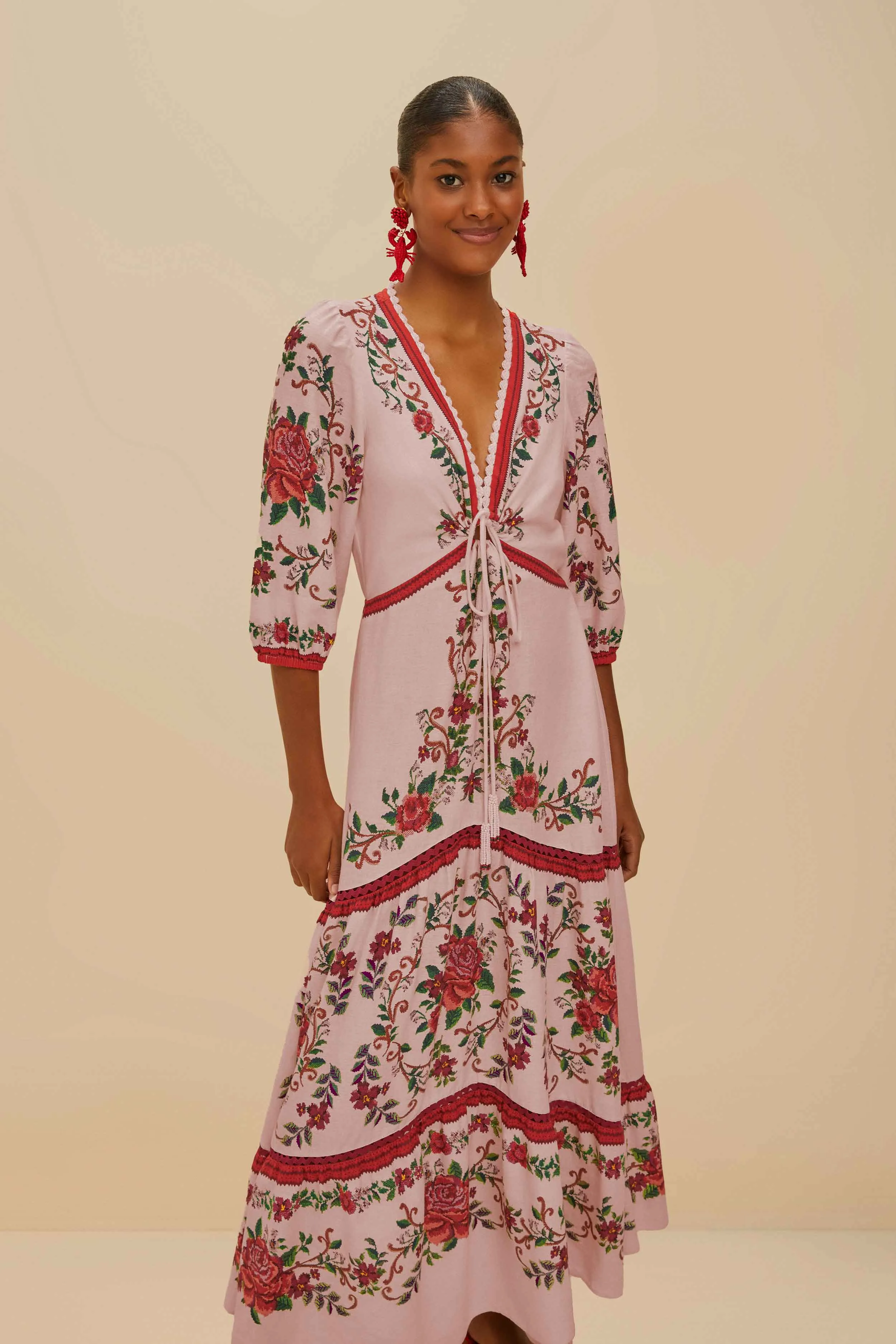 Pink Flower Tapestry LENZING? ECOVERO? Euroflax? Maxi Dress Timeless and classic maxi