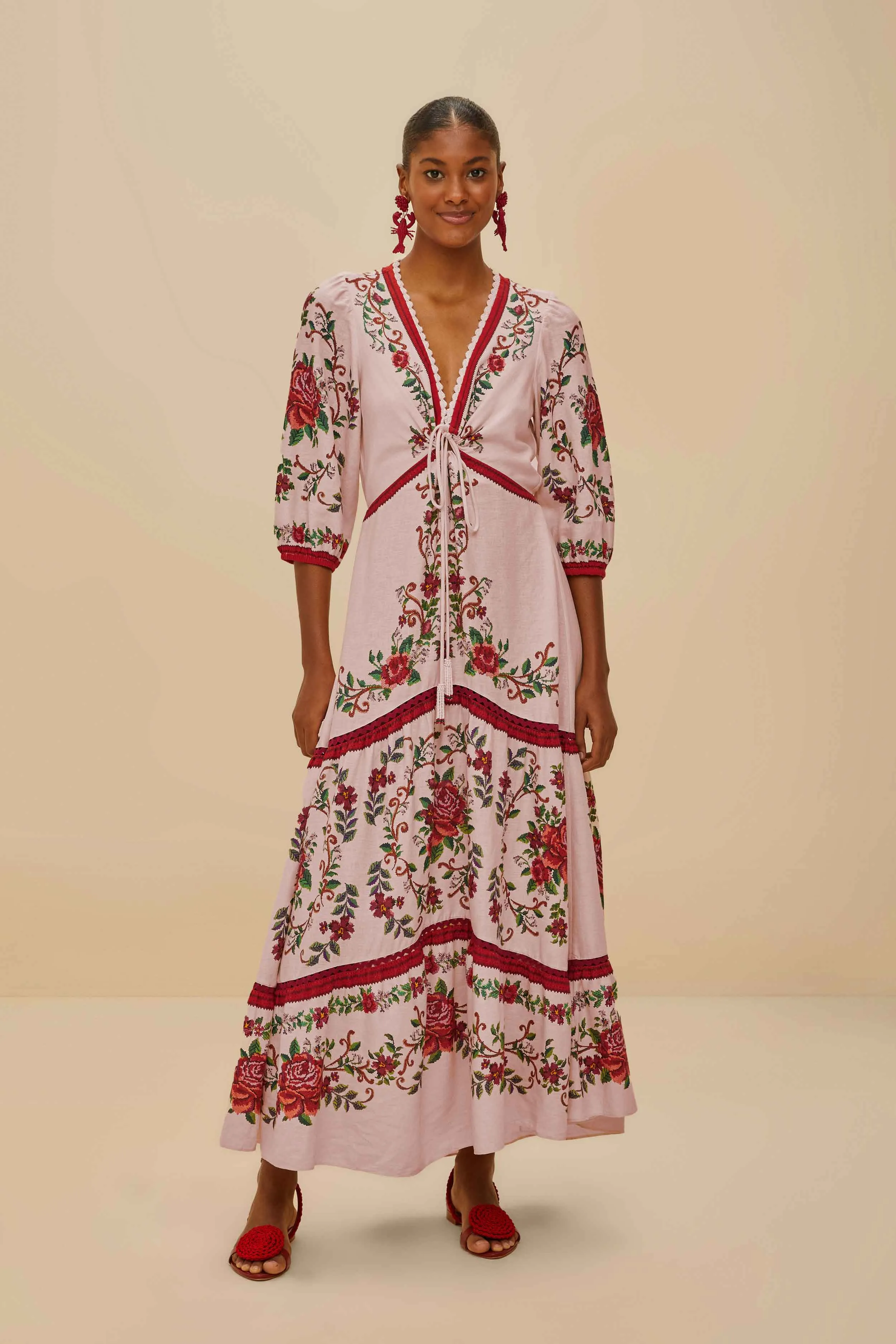 Pink Flower Tapestry LENZING? ECOVERO? Euroflax? Maxi Dress Fashionable day-to-night gown Village Glow