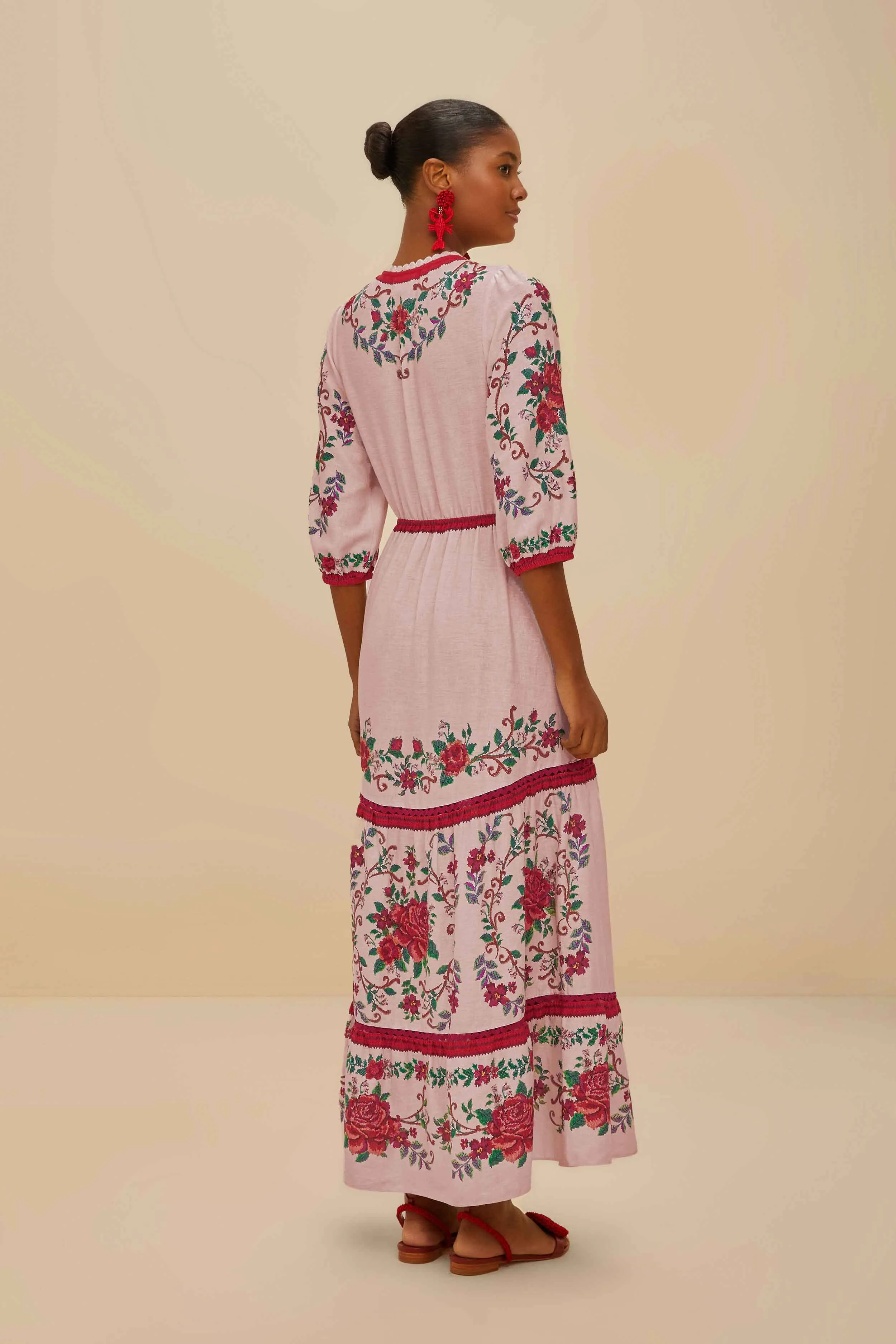 Pink Flower Tapestry LENZING? ECOVERO? Euroflax? Maxi Dress Coastal Chic Marble Step