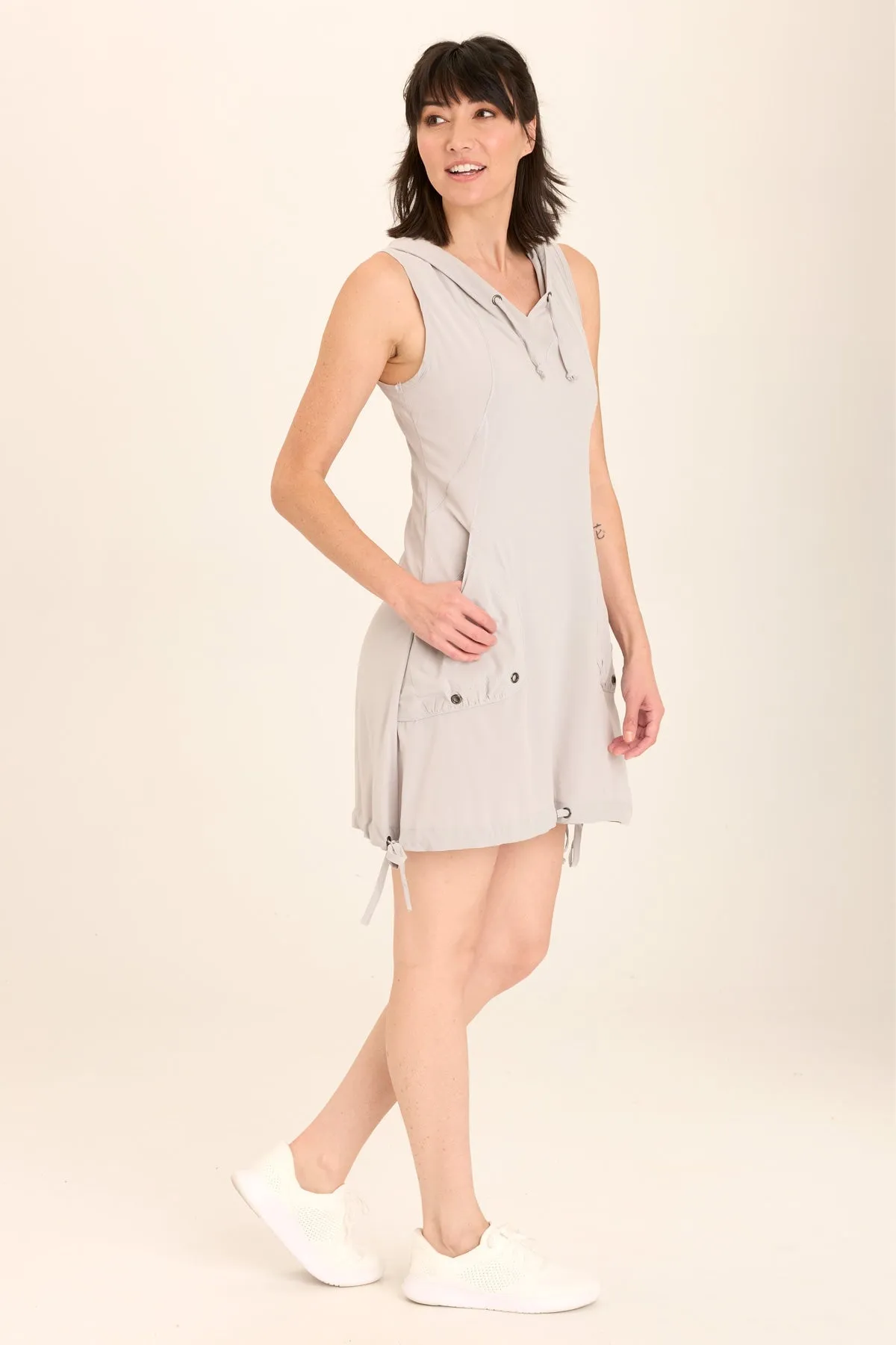CompactPackaging EcoFriendlyTextile Sumi Active Whisper Stretch Hooded Cargo Mini Dress