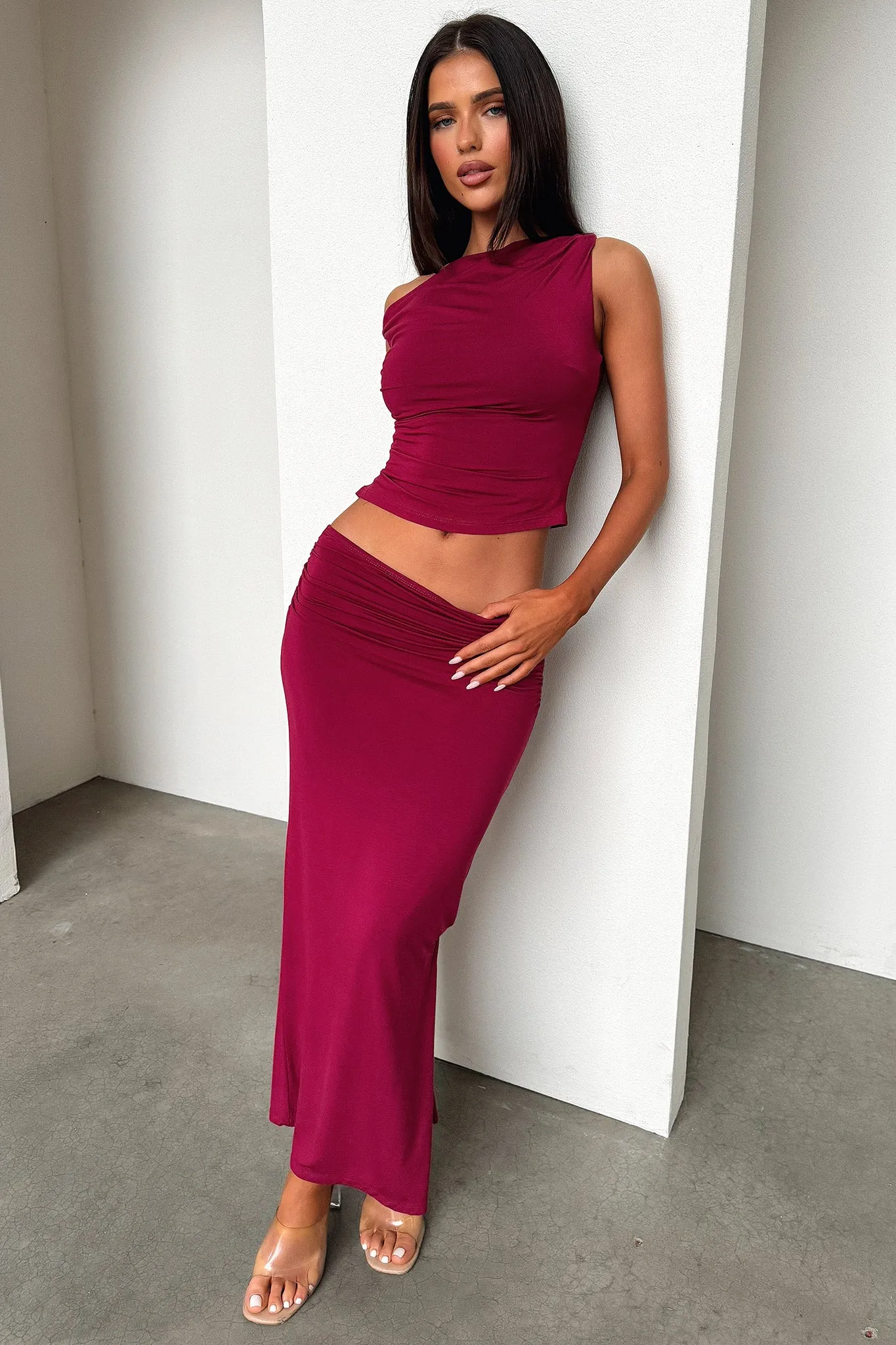 Vamika Maxi Skirt - Burgundy Wardrobe Classic Refined Sophistication