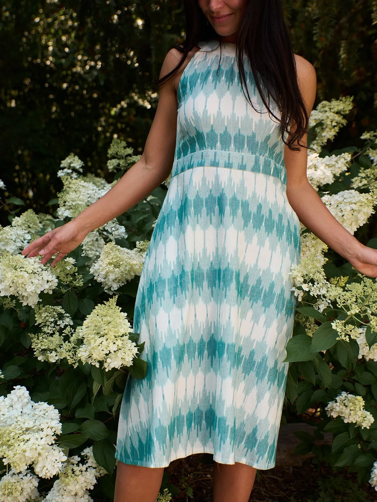 Ilona Dress - Teal Ikat TearResistant Fabric