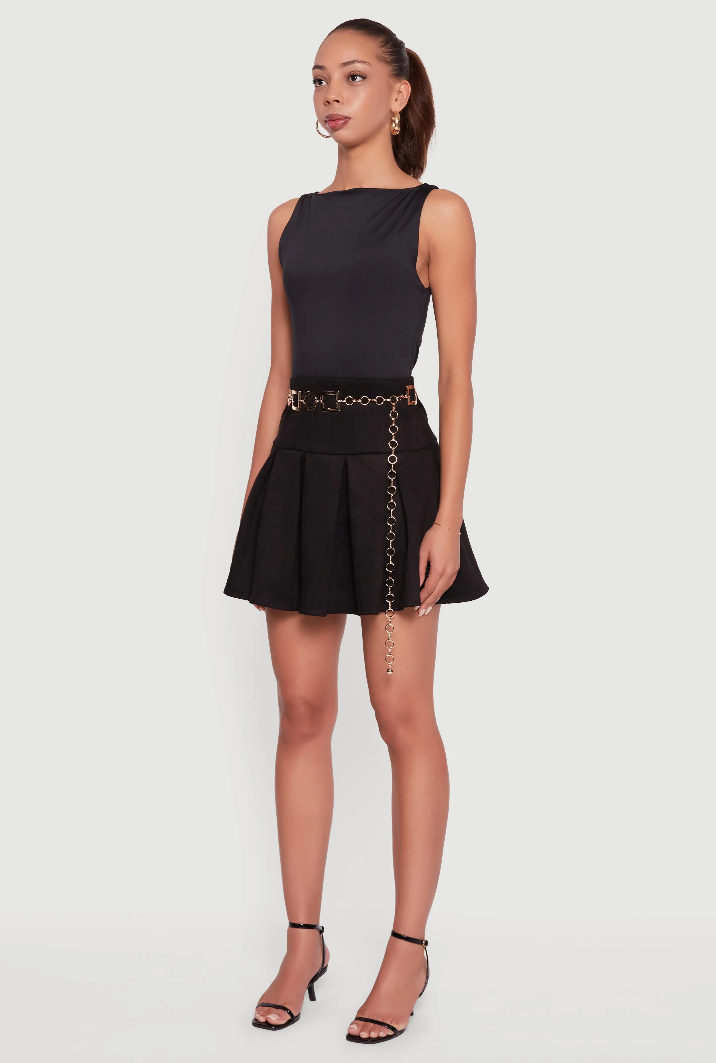 Summer Outfit Faux Suede Drop Waist Pleated Mini Skirt