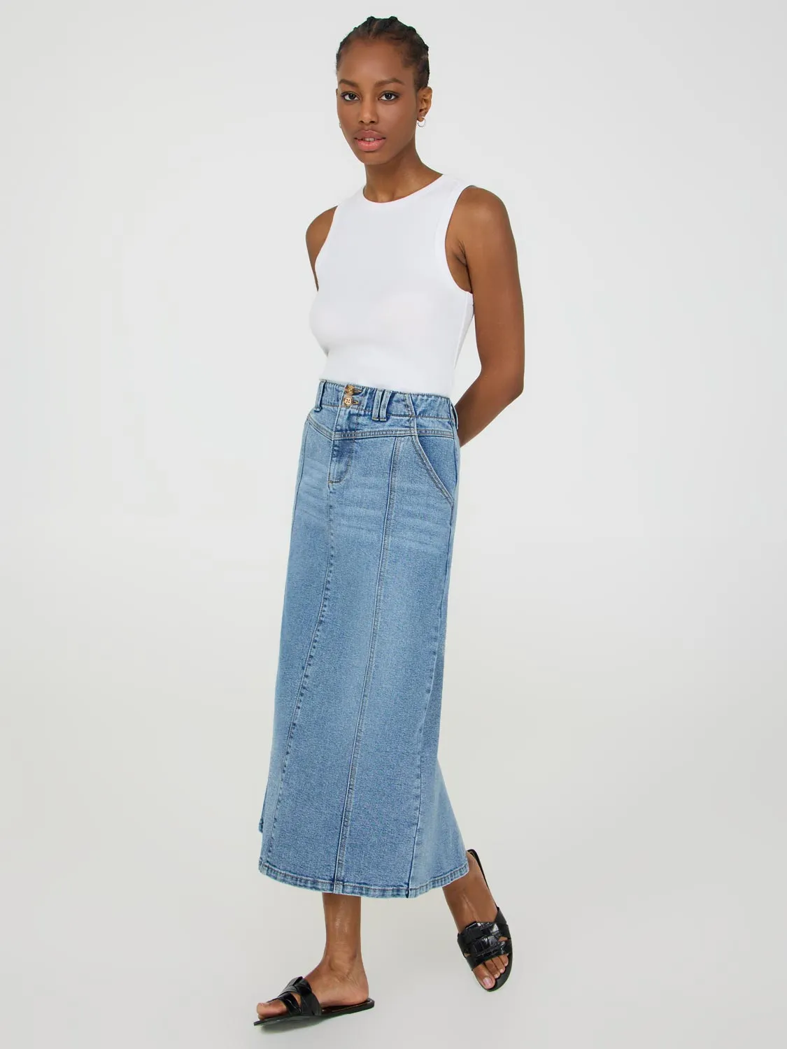 Quick Dry Technology Long Denim Skirt
