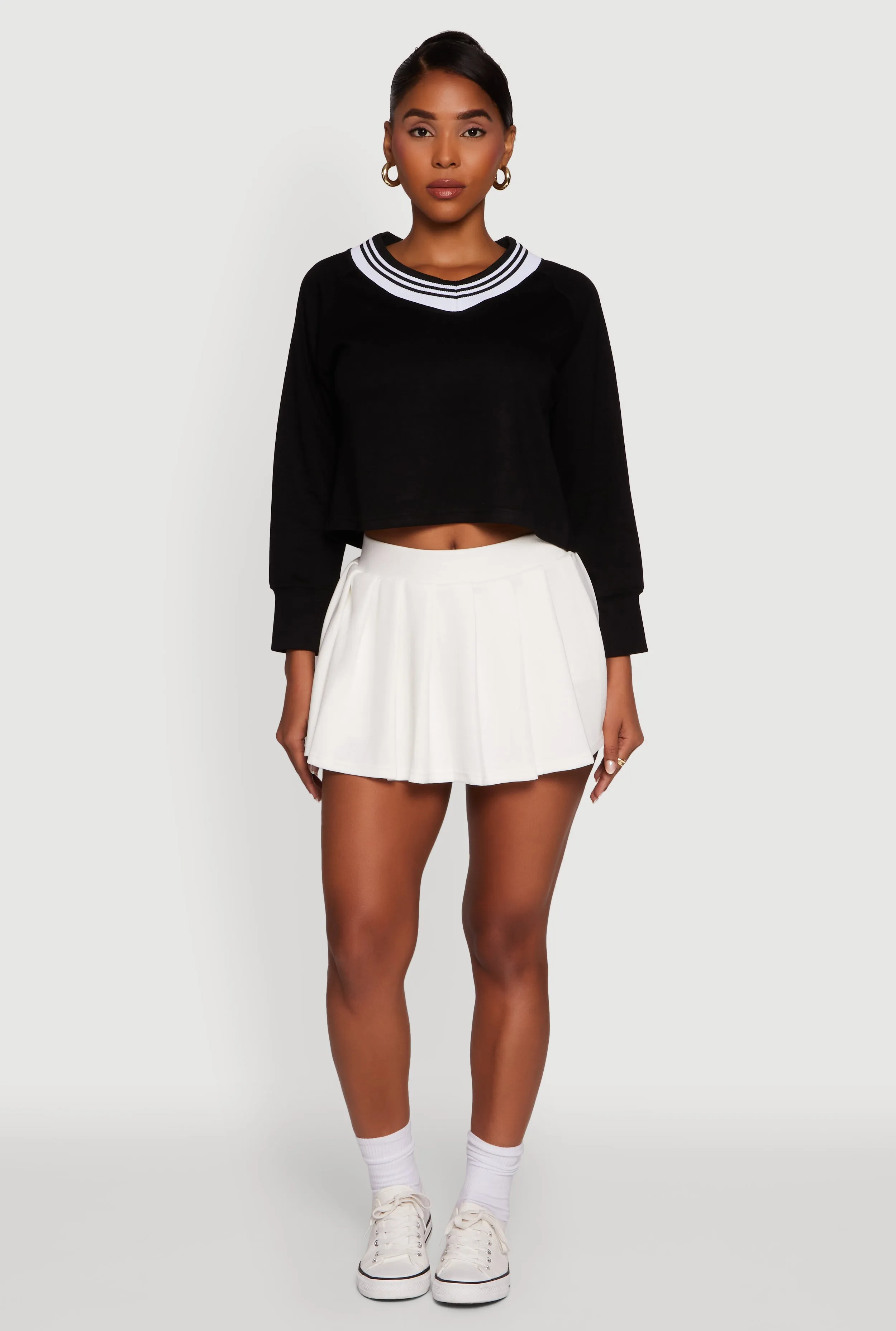 Trendy Soft Knit Solid Pleated Skort Outfit Combo